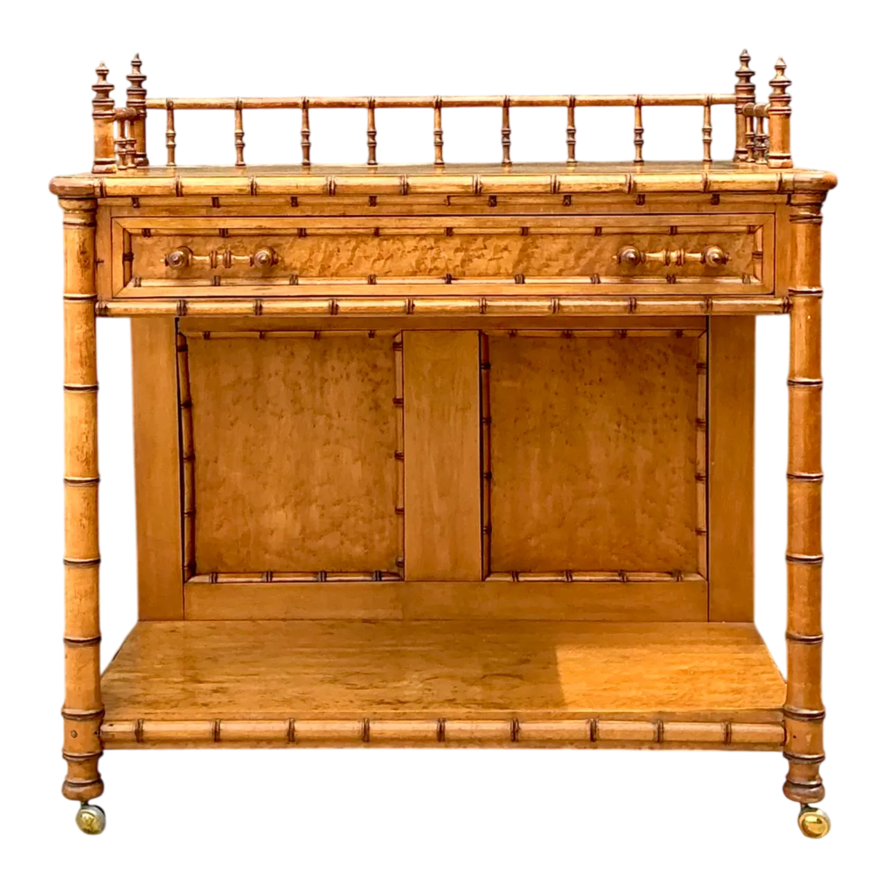 Vintage Carved Bamboo Wood Serving Cart