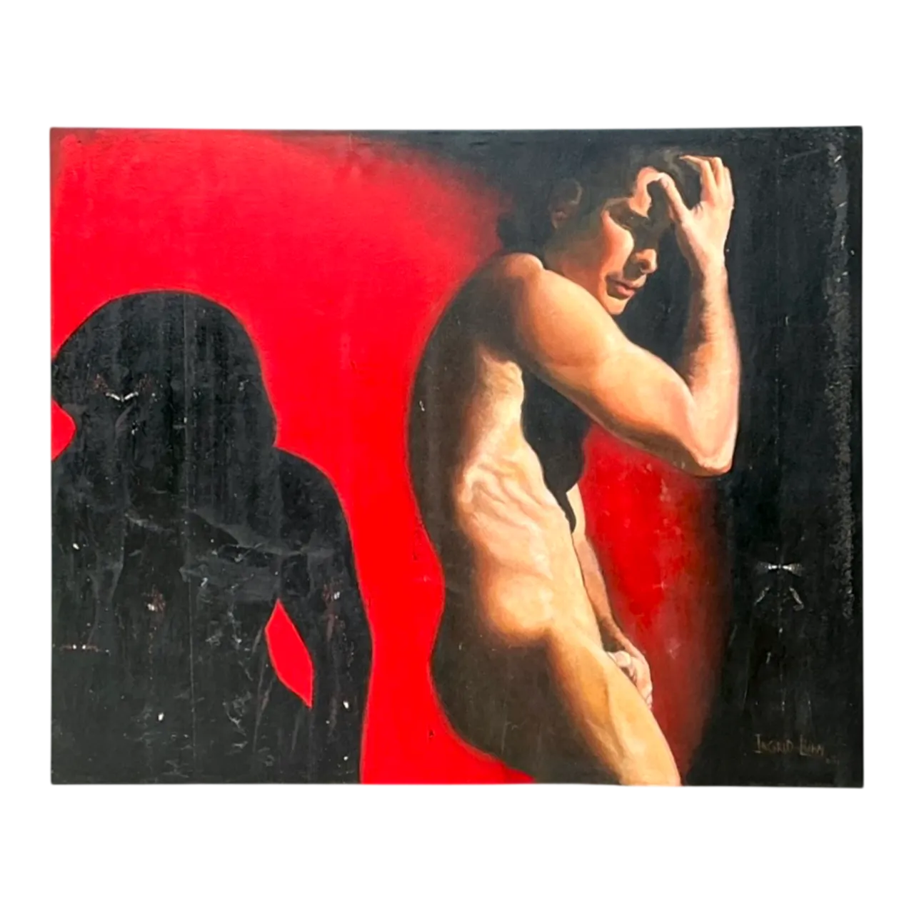 Vintage Monumental Figurative Oil Portrait on Canvas