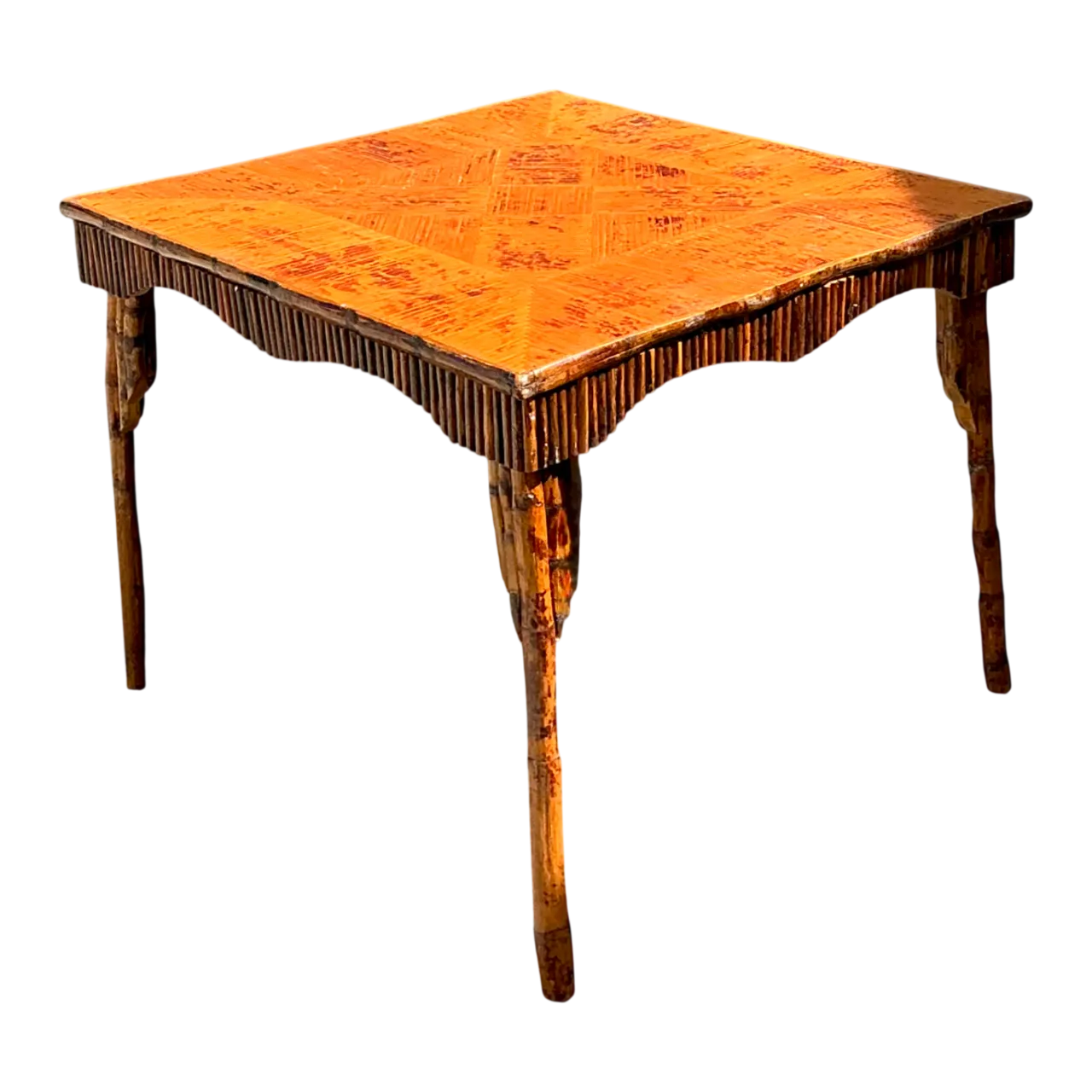 Vintage Light Bamboo Parquetry Game Table