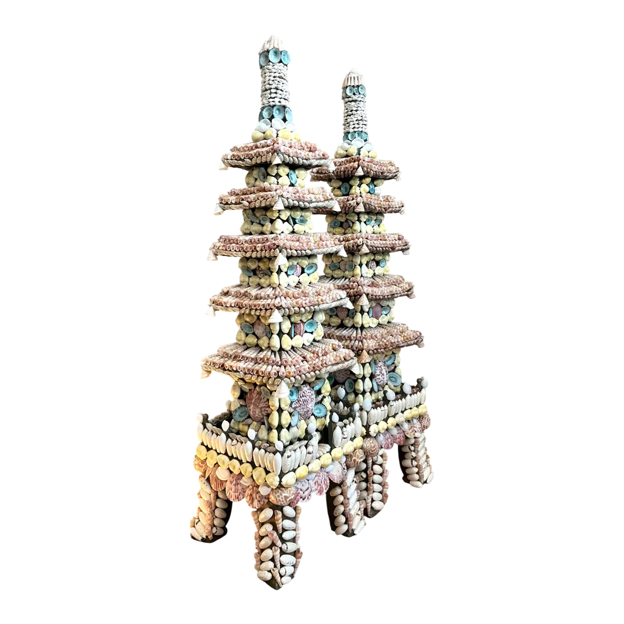 Vintage Shell Encrusted Pagodas - A Pair