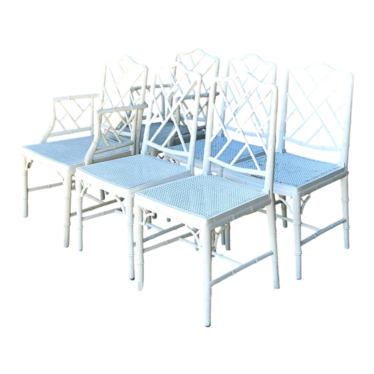Vintage Chinese Chippendale Cane Dining Chairs - Set Of 6