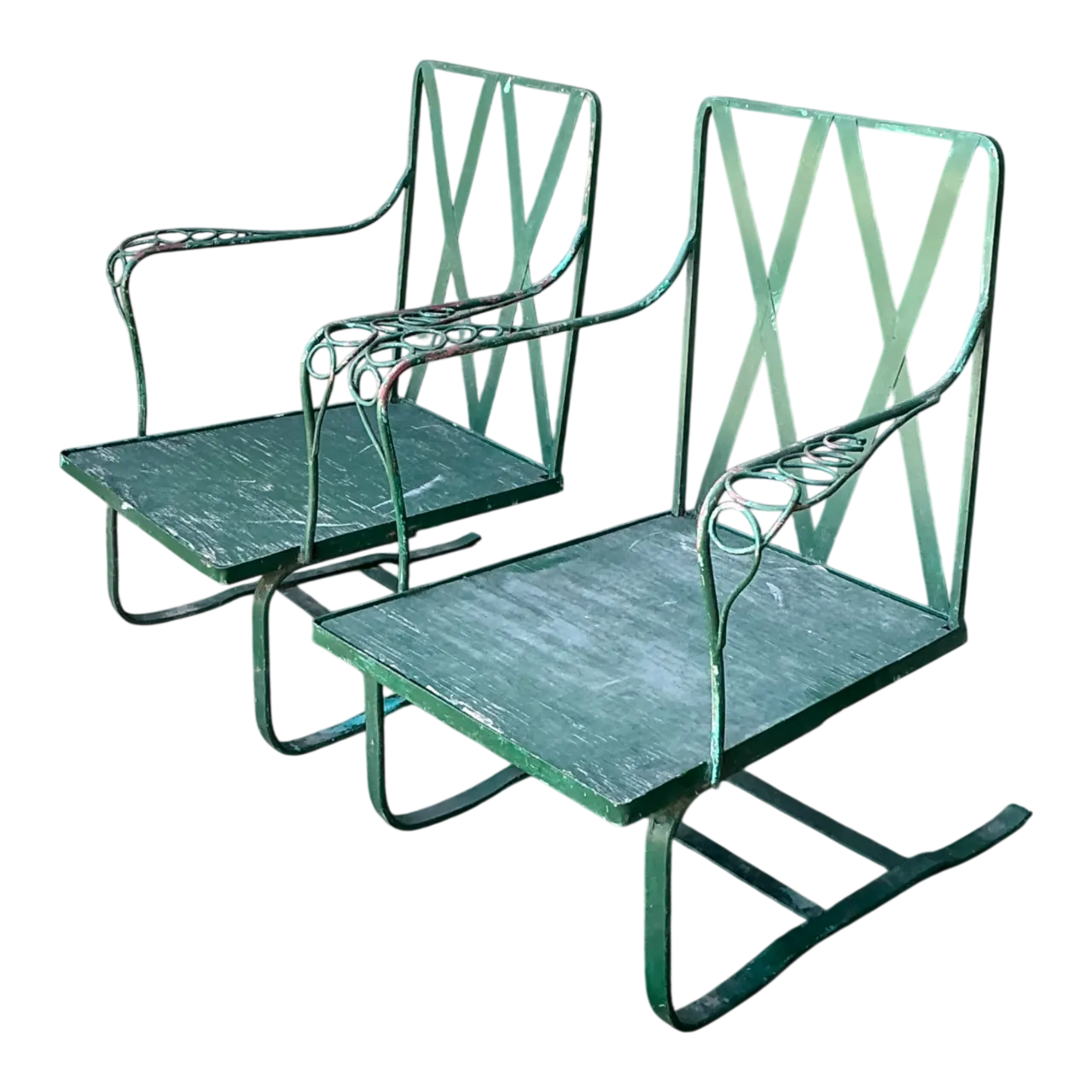 Vintage Sculptural Iron Springer Lounge Chairs - A Pair