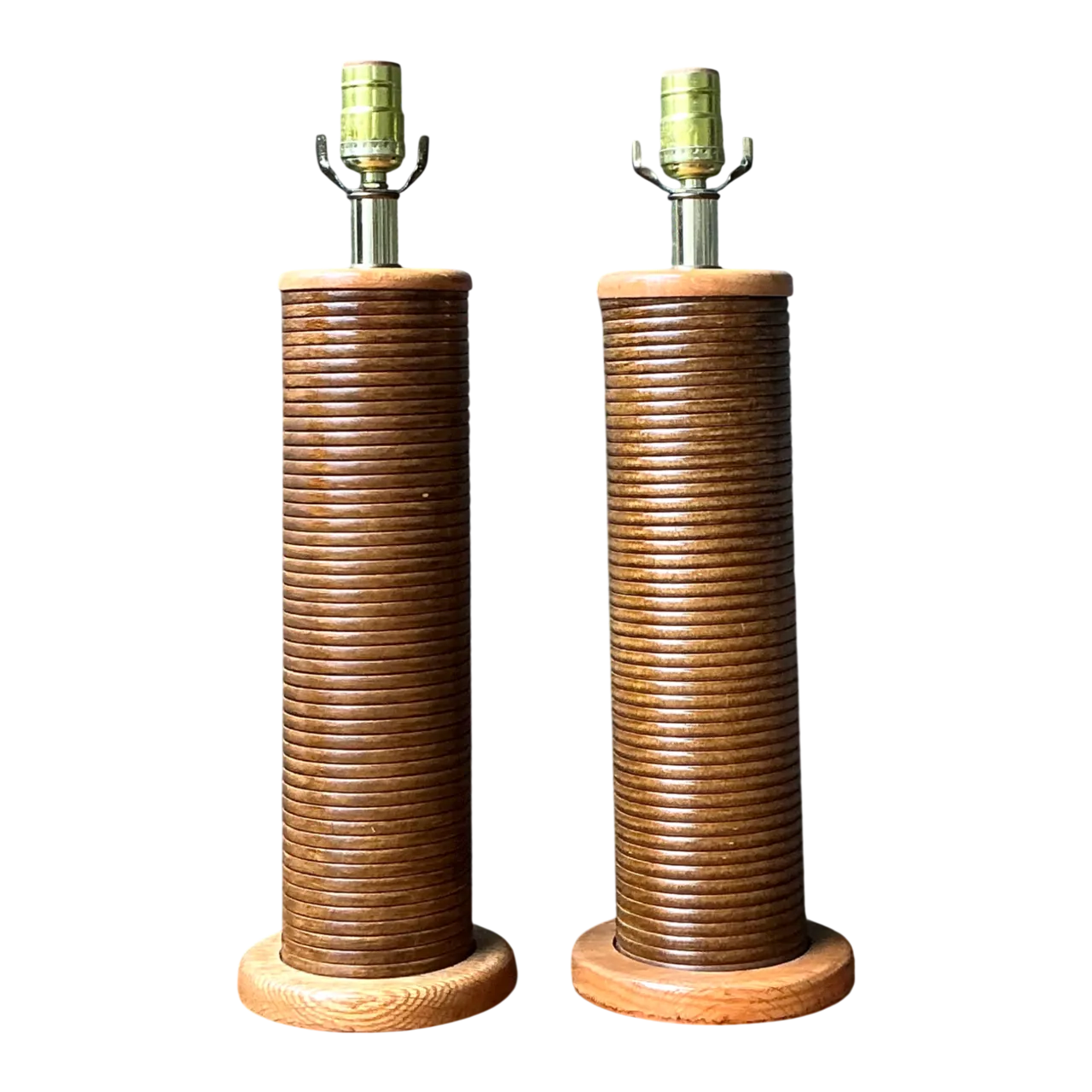 Vintage Pencil Reed Cylinder Lamps - A Pair
