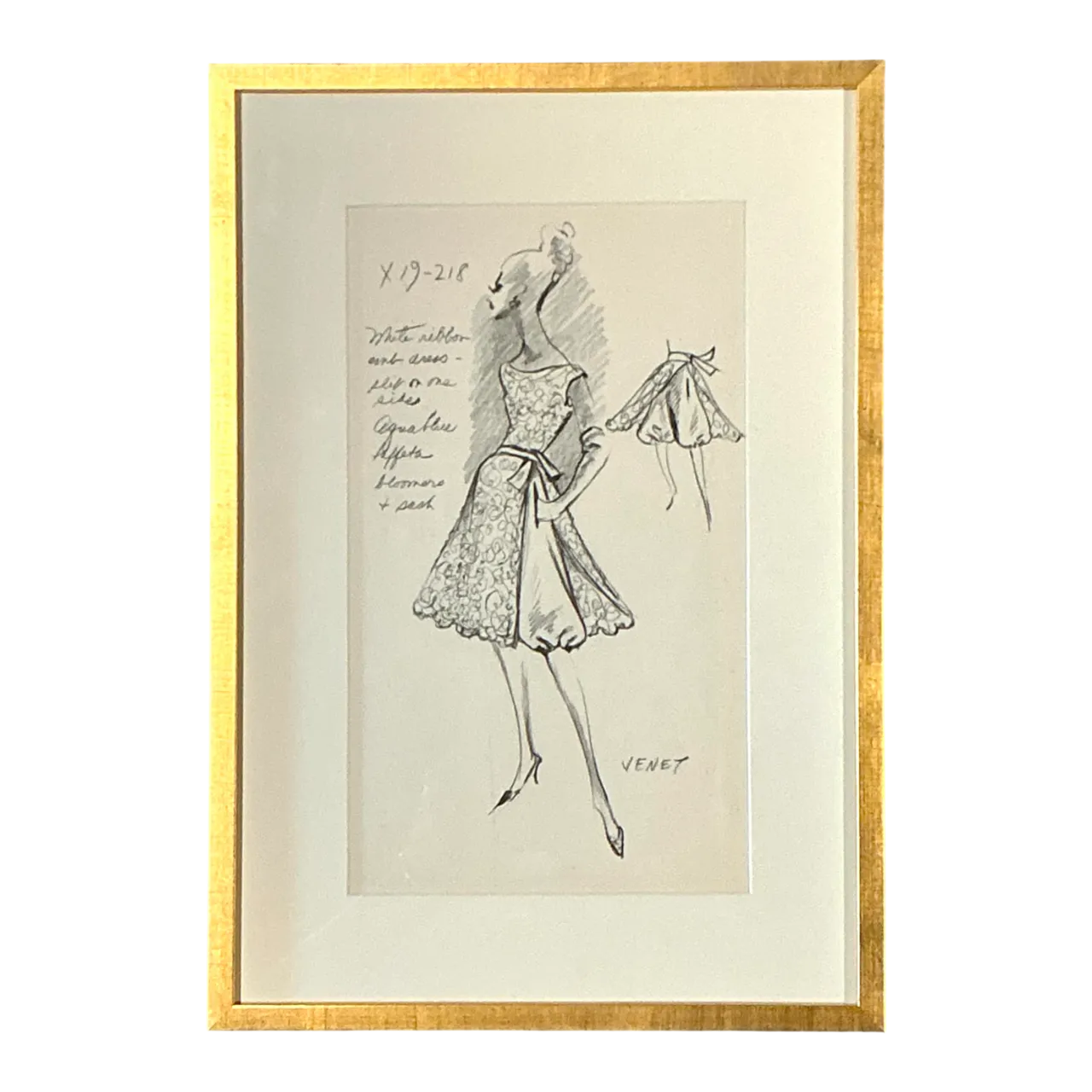 Vintage Framed Phillipe Venet Fashion Illustration
