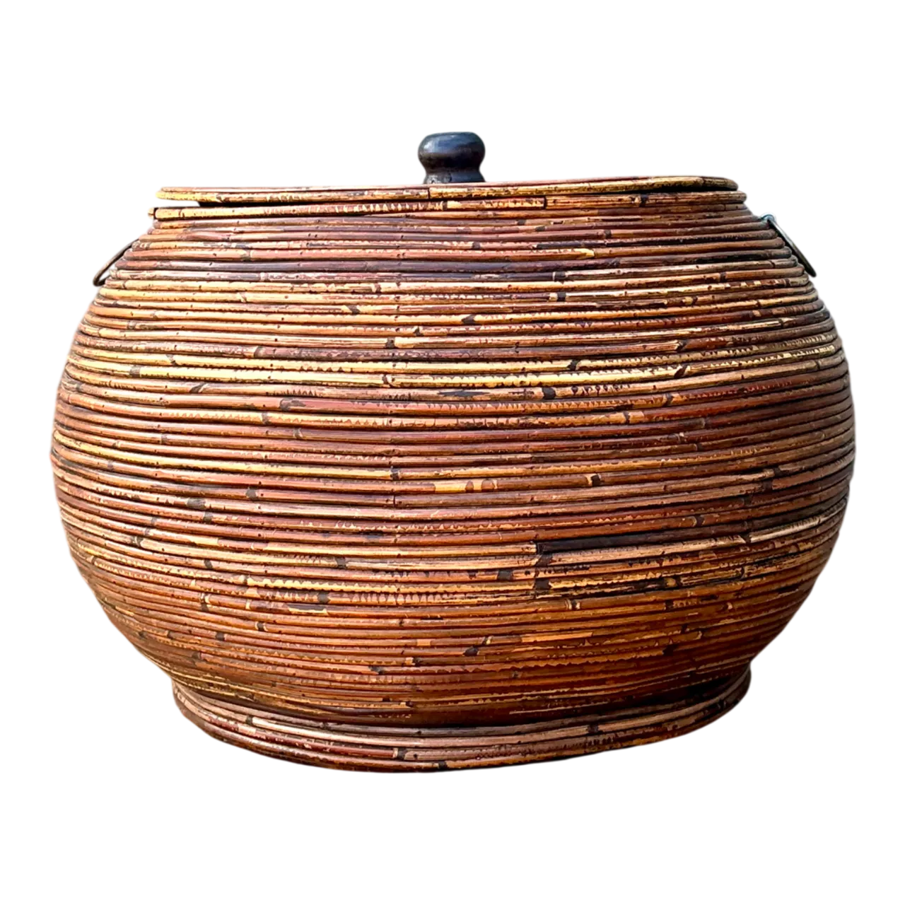 Vintage Pencil Reed Lidded Basket
