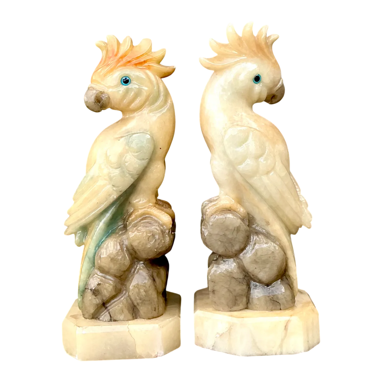 Vintage Onyx and Alabaster Cockatoos - A Pair