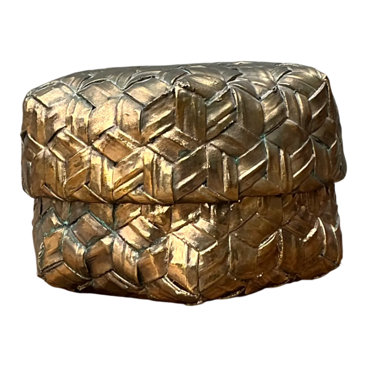 Vintage Gilded Rattan Decorative Hexagon Box
