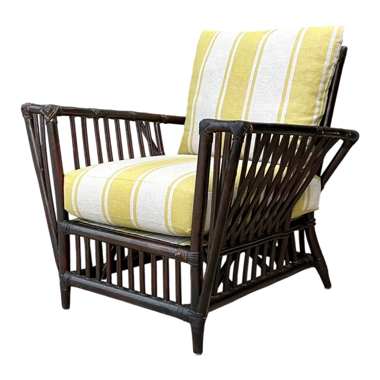 Vintage Stick Rattan Rattan Lounge Chair In Ralph Lauren Cabana Stripe
