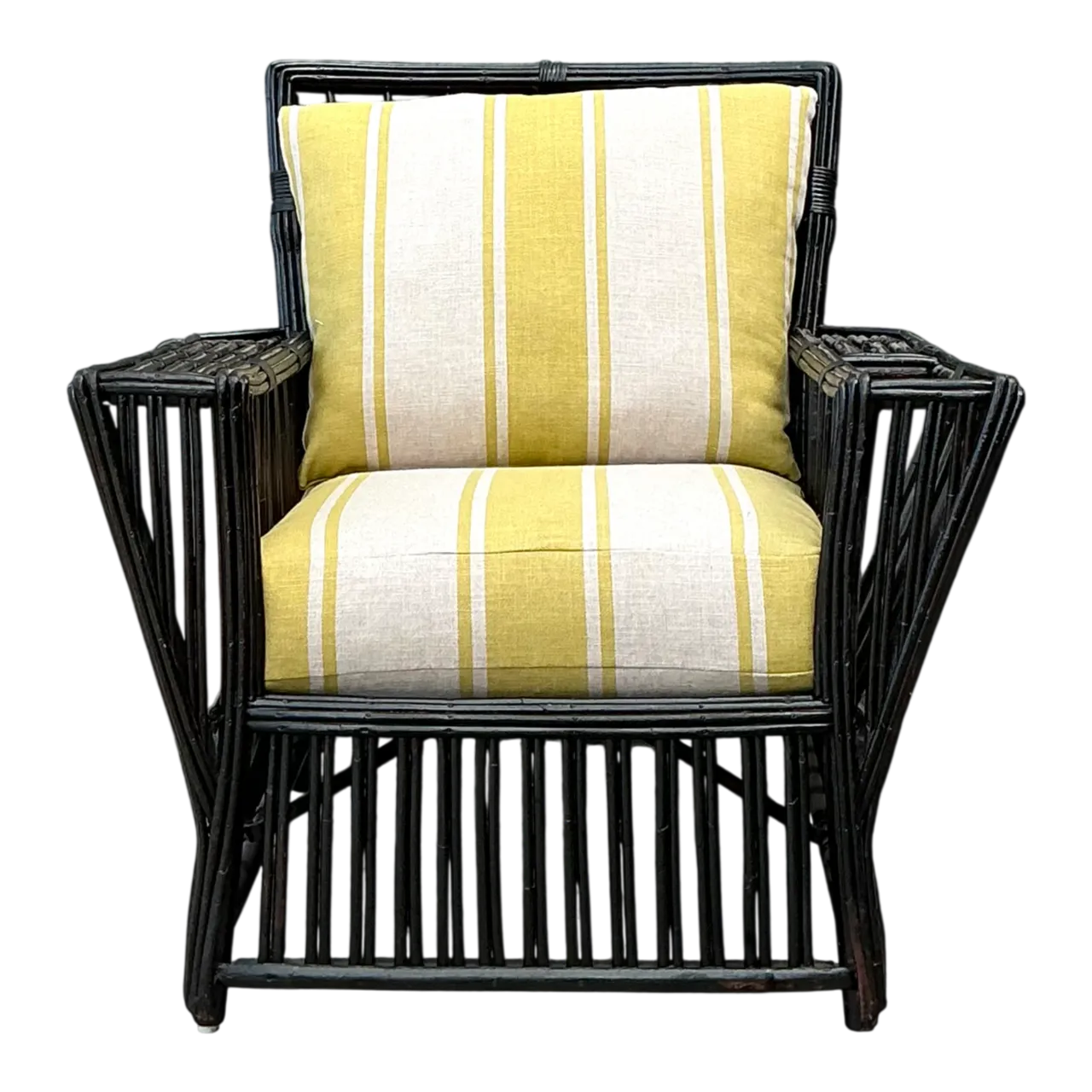 Vintage Stick Rattan Lounge Chair In Ralph Lauren Cabana Stripe