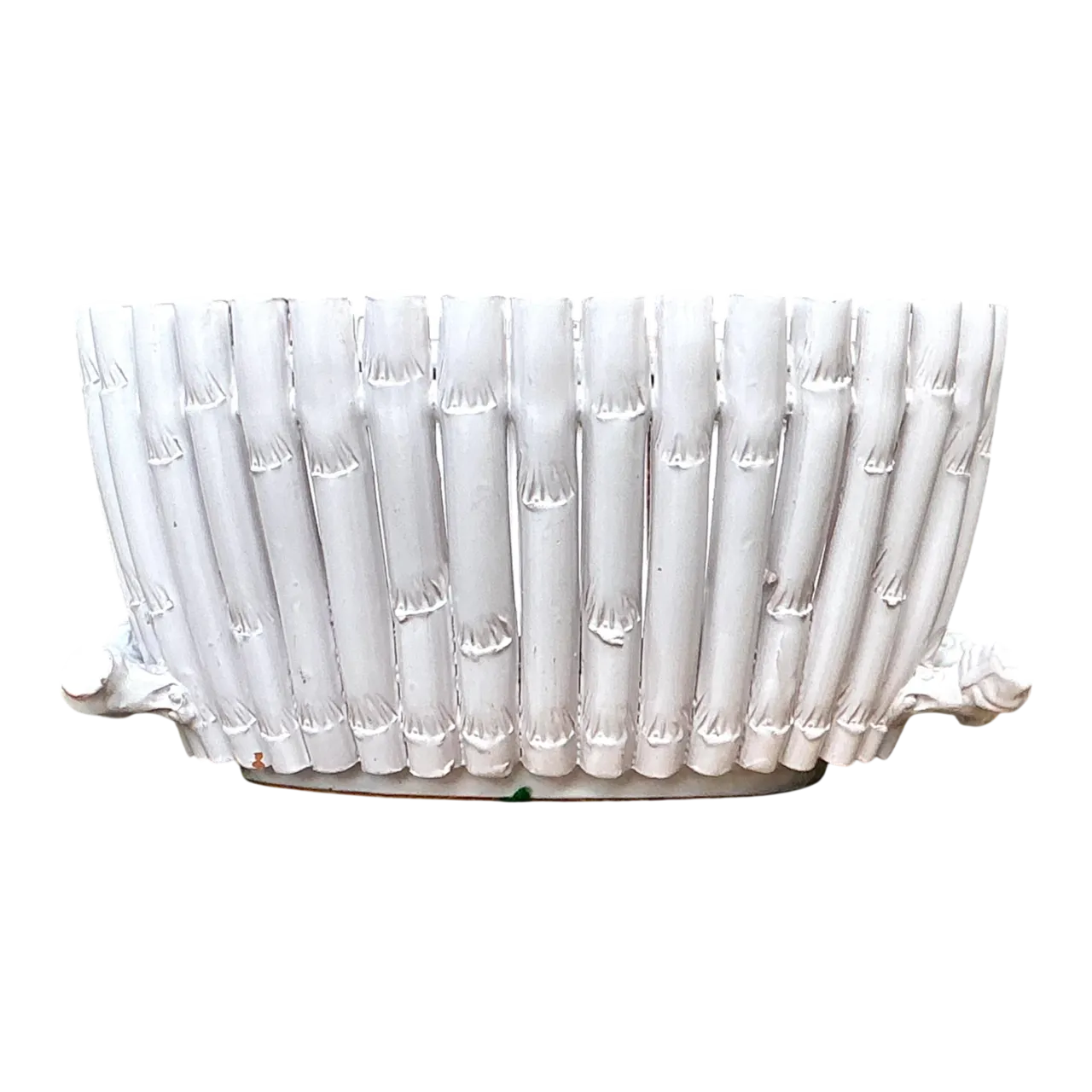 Vintage White Ceramic Bamboo Basket