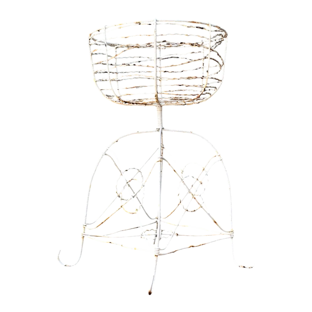 Vintage Distressed White Wire Plant Stand