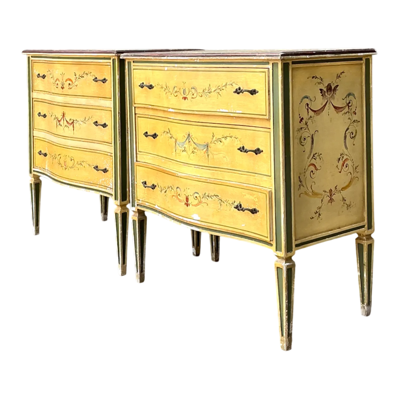 Vintage Hand-Painted Wood Chest - A Pair