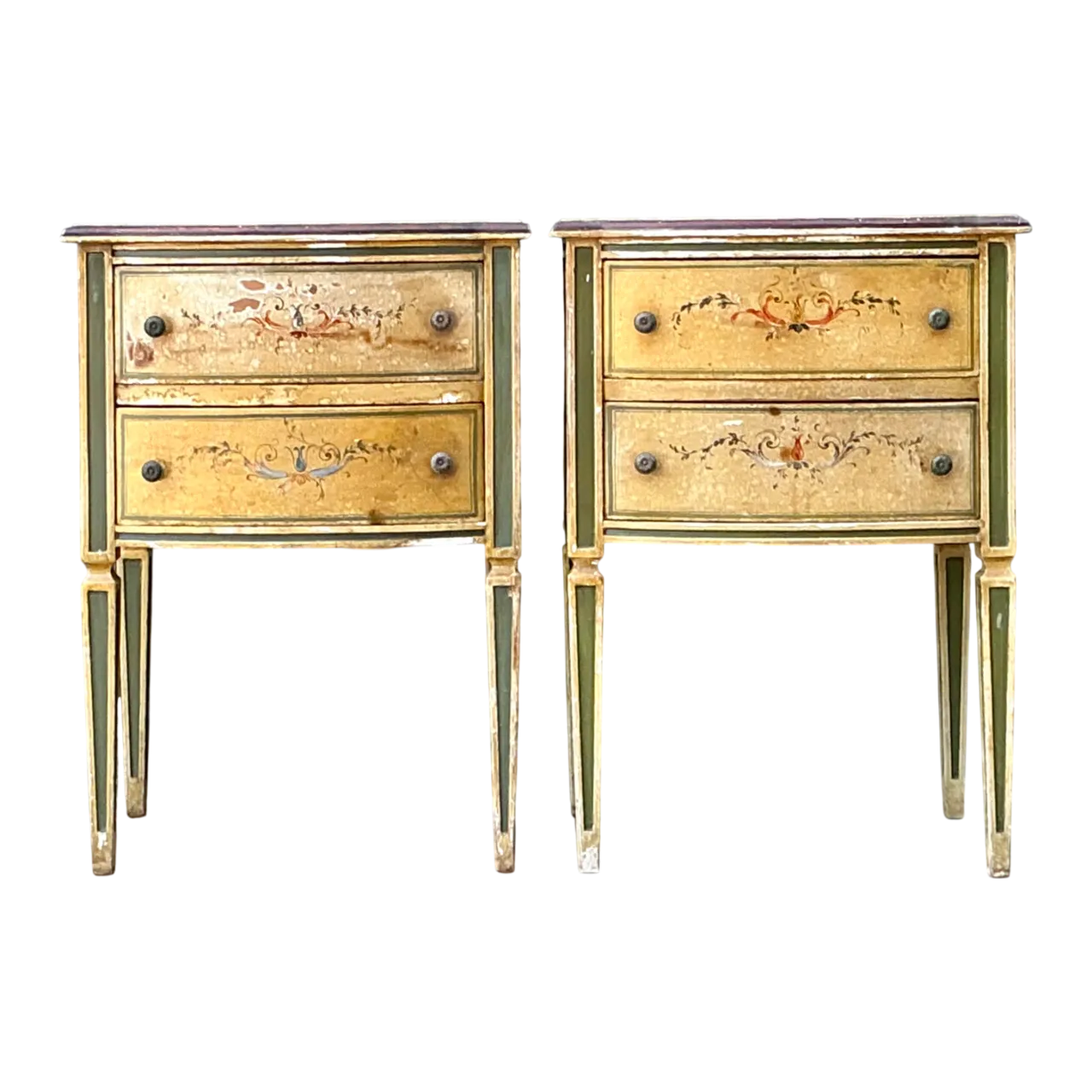 Vintage Distressed Hand-Painted Wood Side Tables