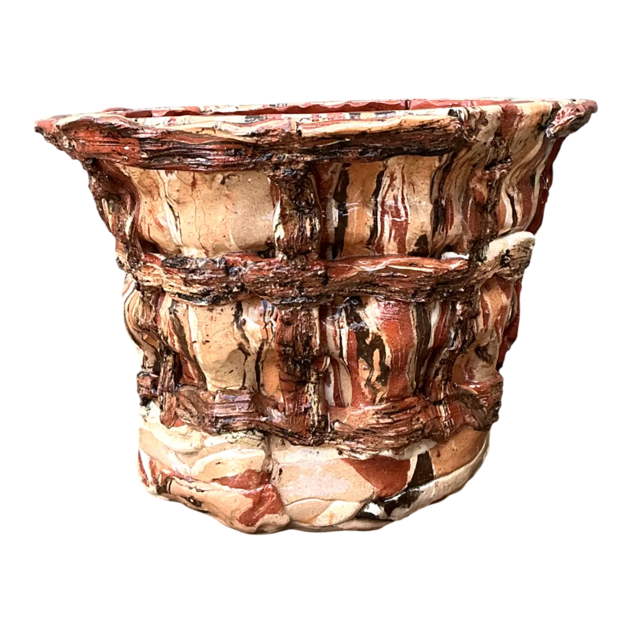 Vintage Textured Ceramic Basket Planter