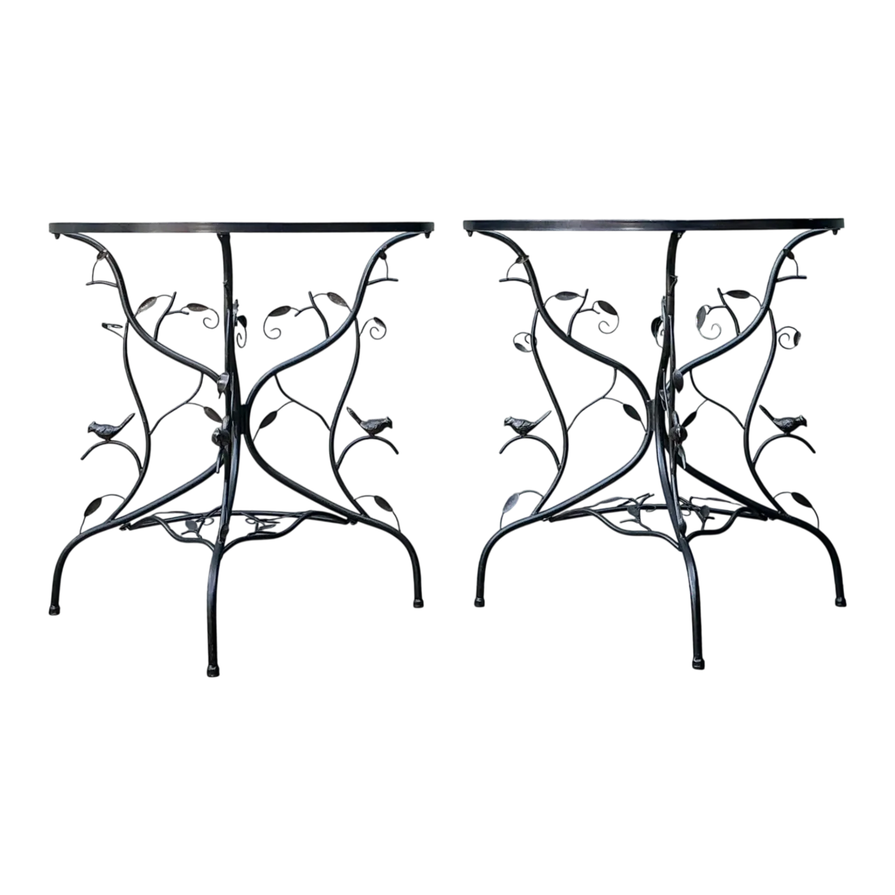 Vintage Sculptural Metal Demilune Console Tables - A Pair
