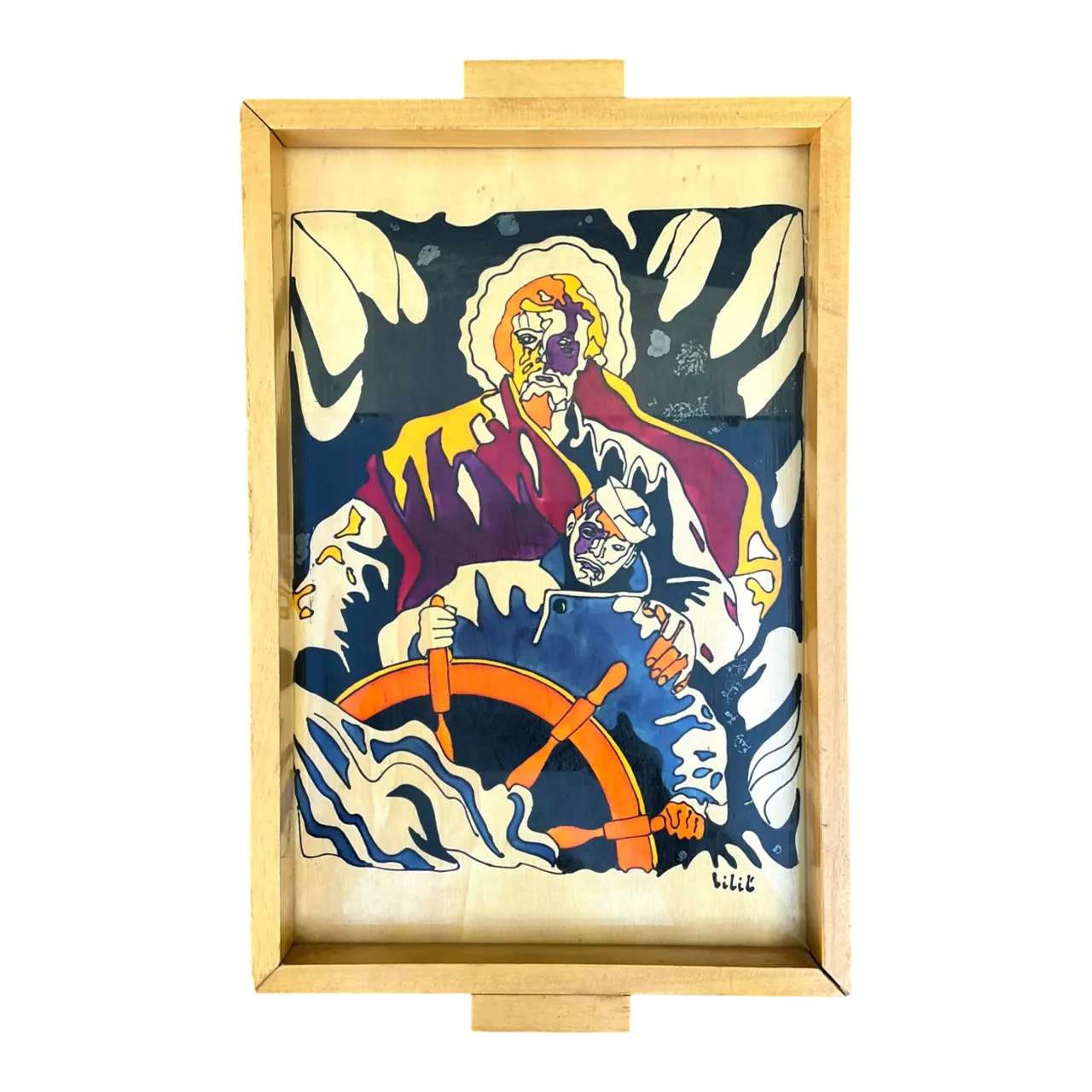 Vintage Nautical Painted Wood Art Tray