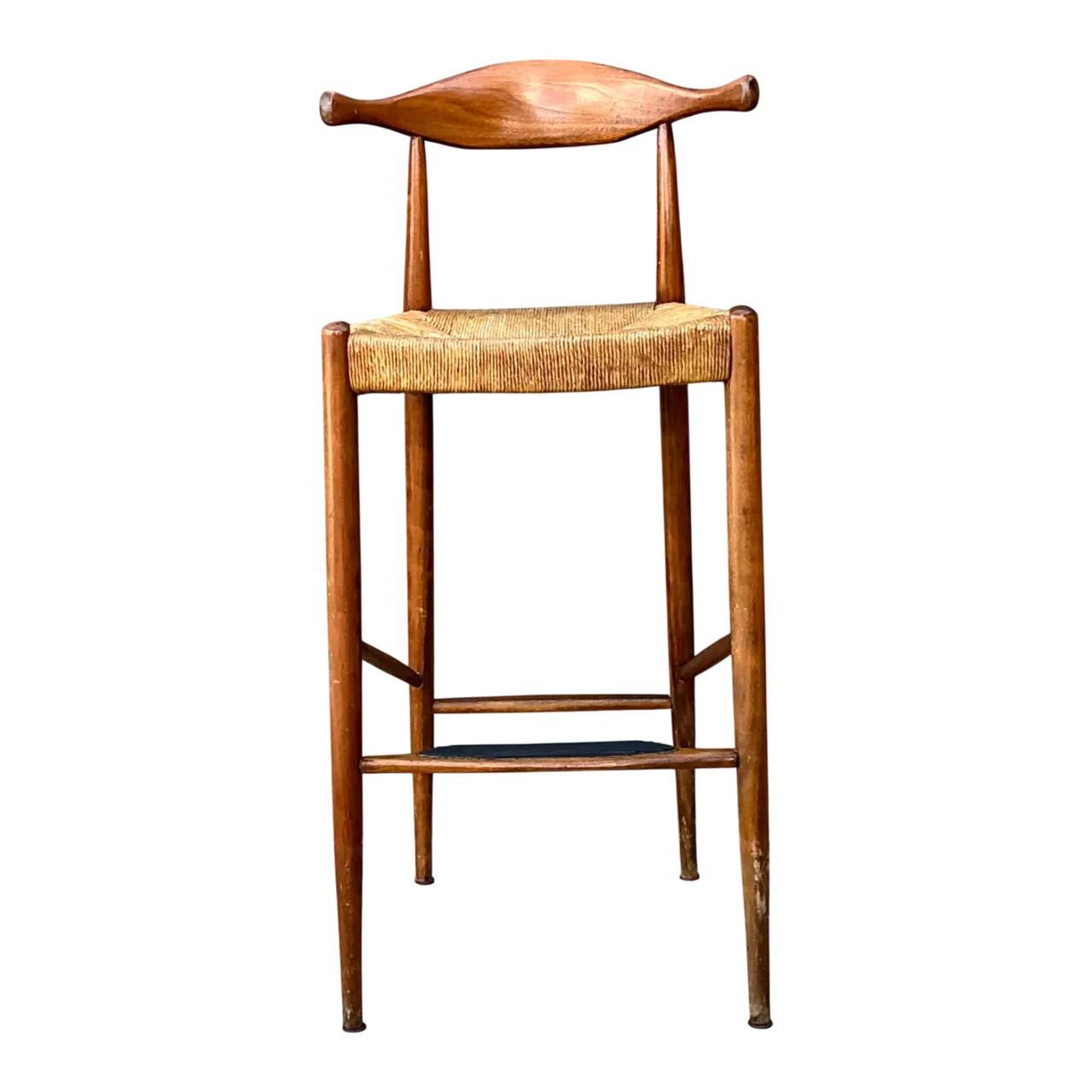 Vintage MCM Wood and Rush Bar Stool