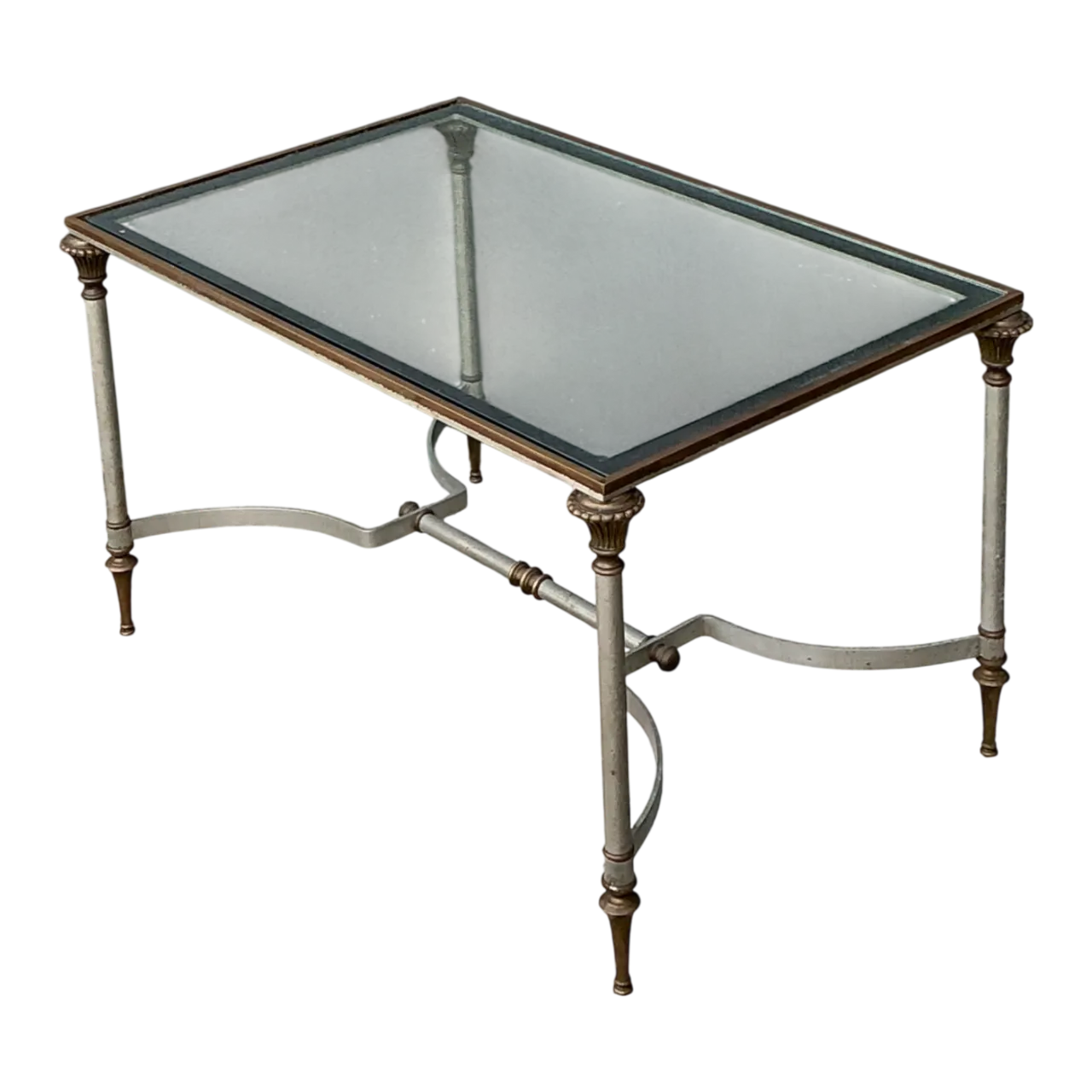 Vintage Rectangular Metal and Glass Table After Maison Jansen