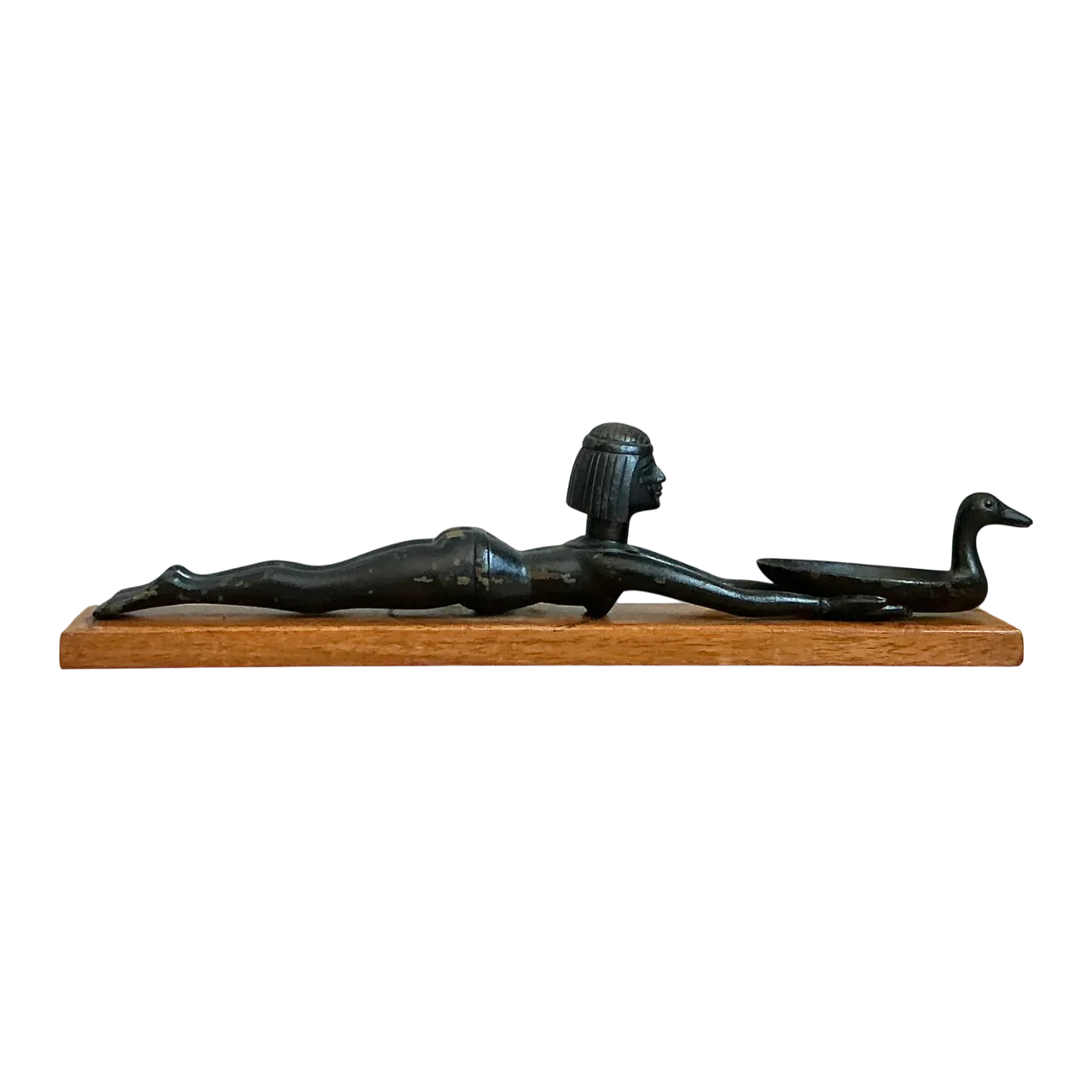 Vintage Metal Egyptian Figure on Wood Base