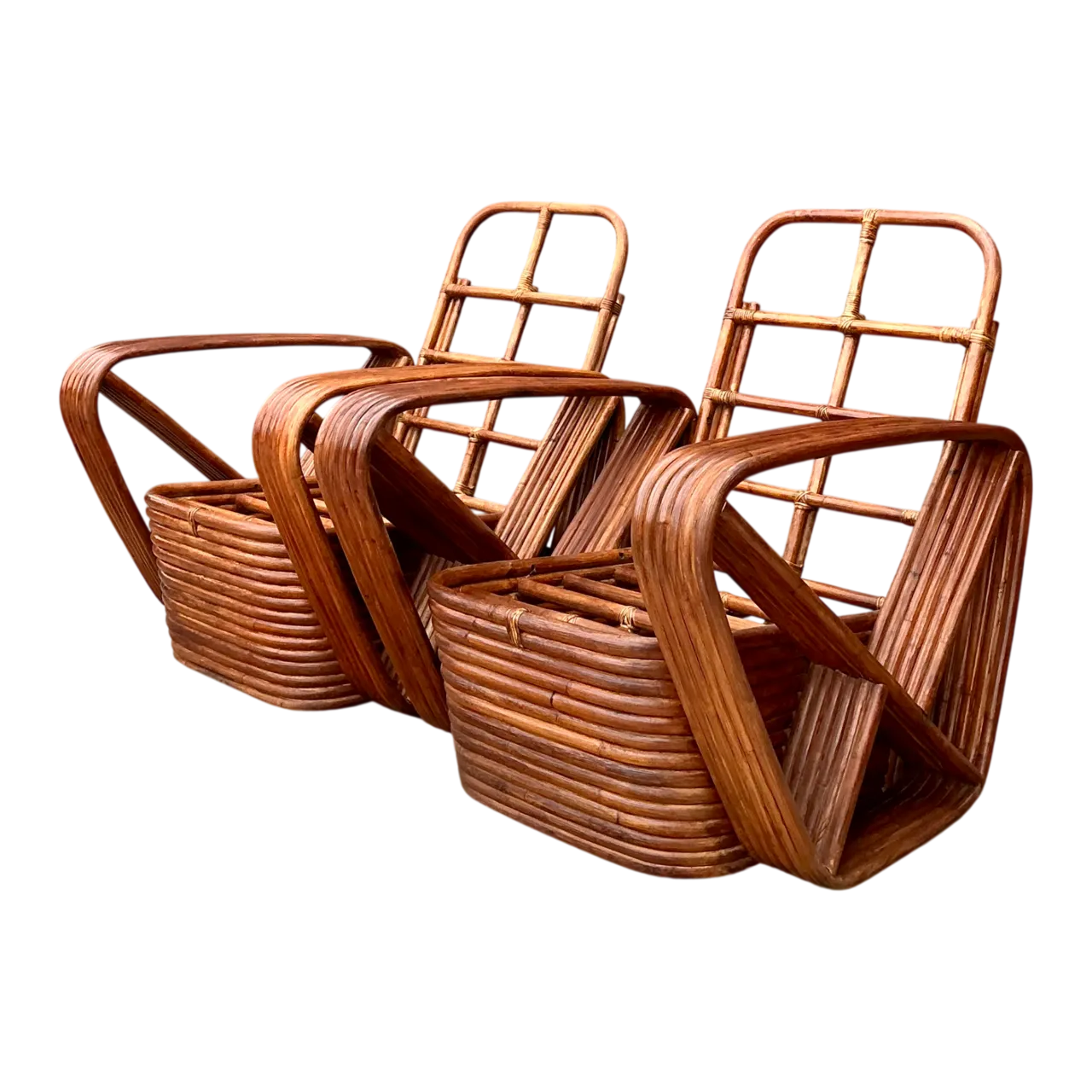 Vintage Paul Frankl Six Strand Rattan Lounge Chairs - A Pair