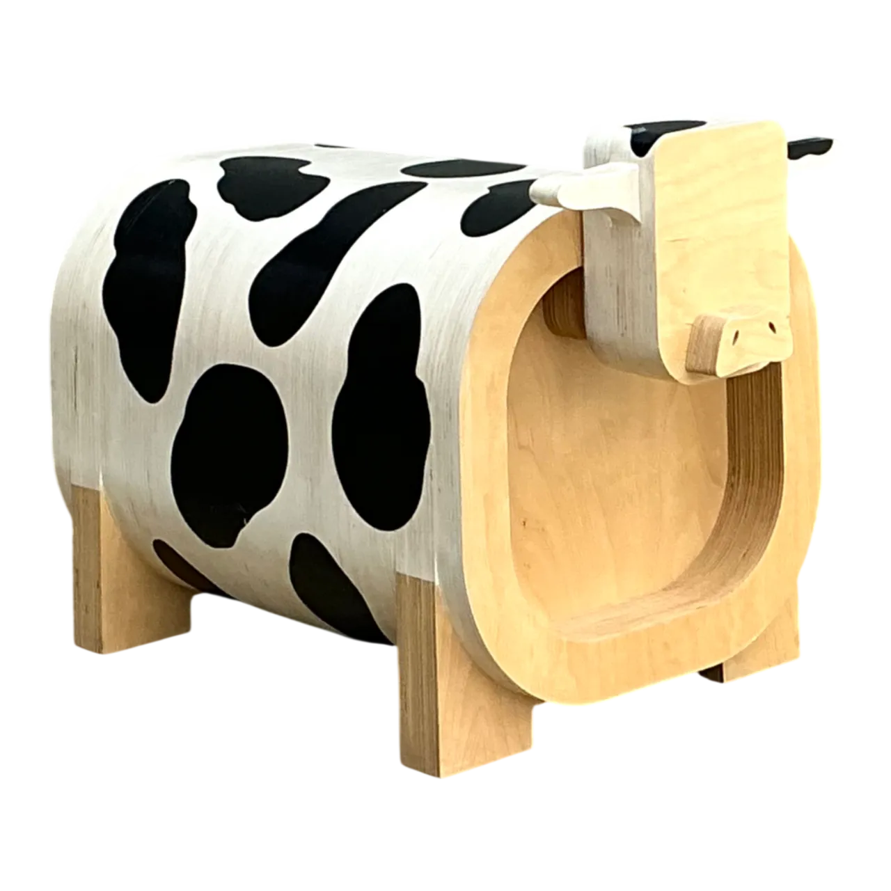 Vintage Sculptural Wood Cow Low Stool