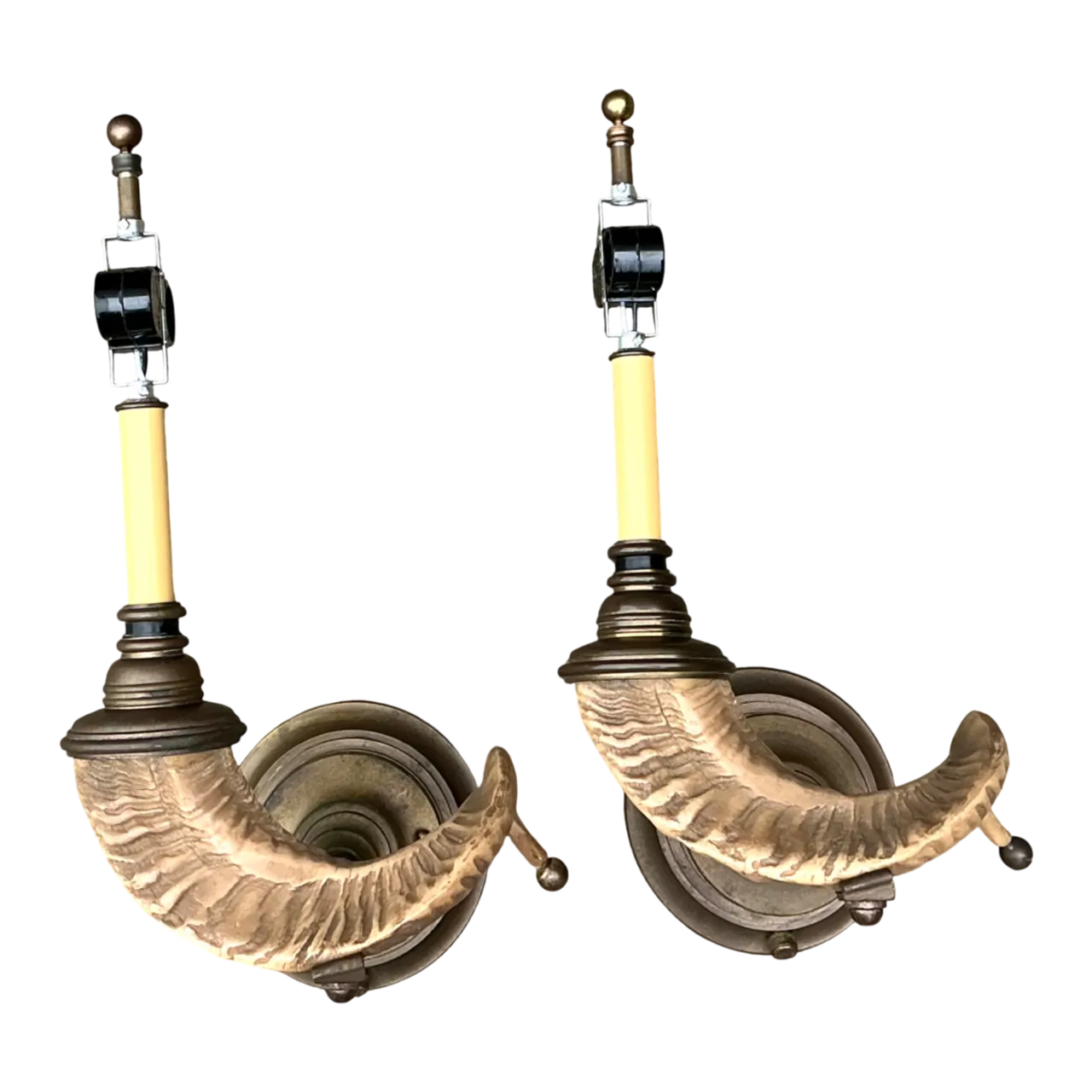 Vintage Brass Twisted Horn Wall Sconces