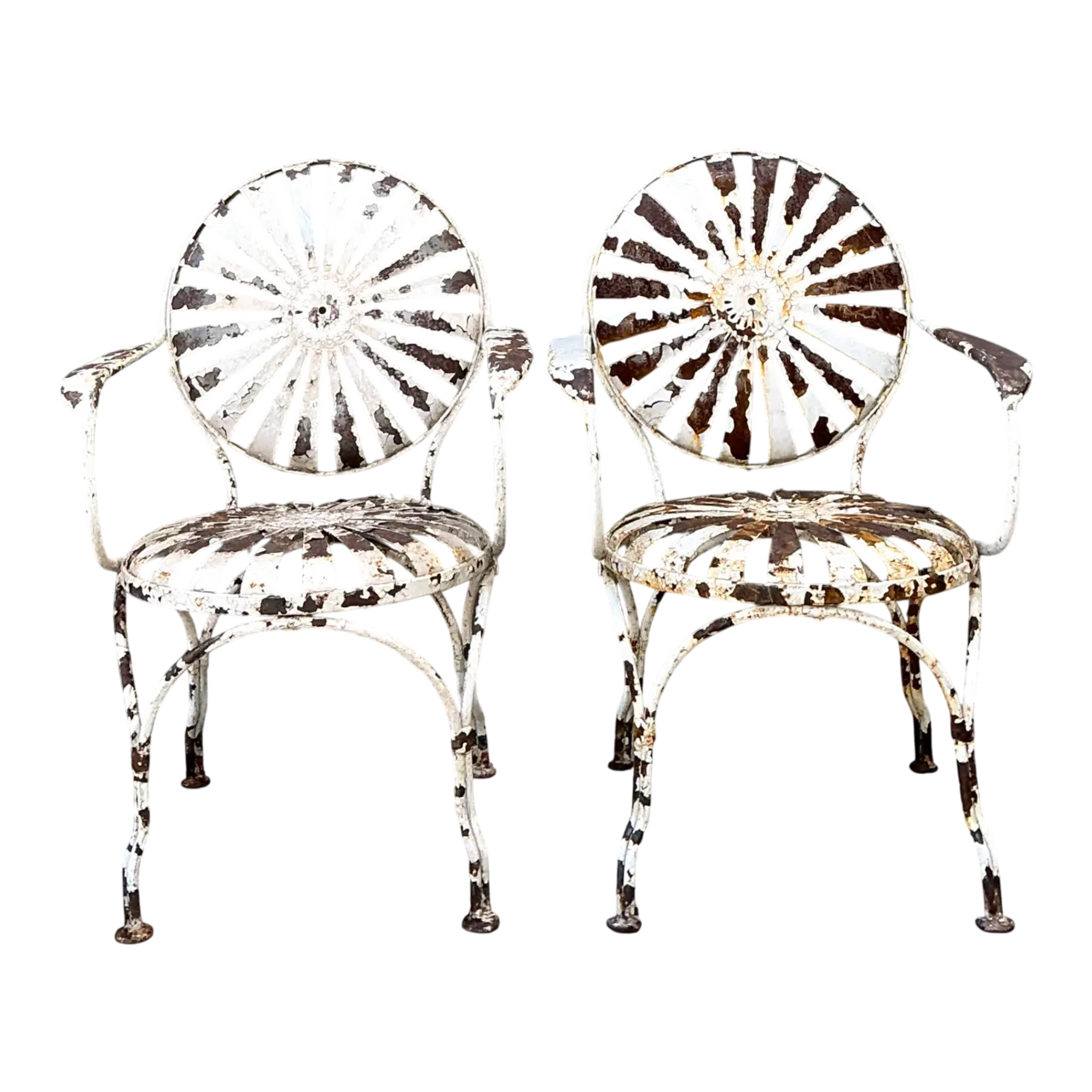 Vintage Francois Carre Sunburst Metal Garden Chairs - A Pair