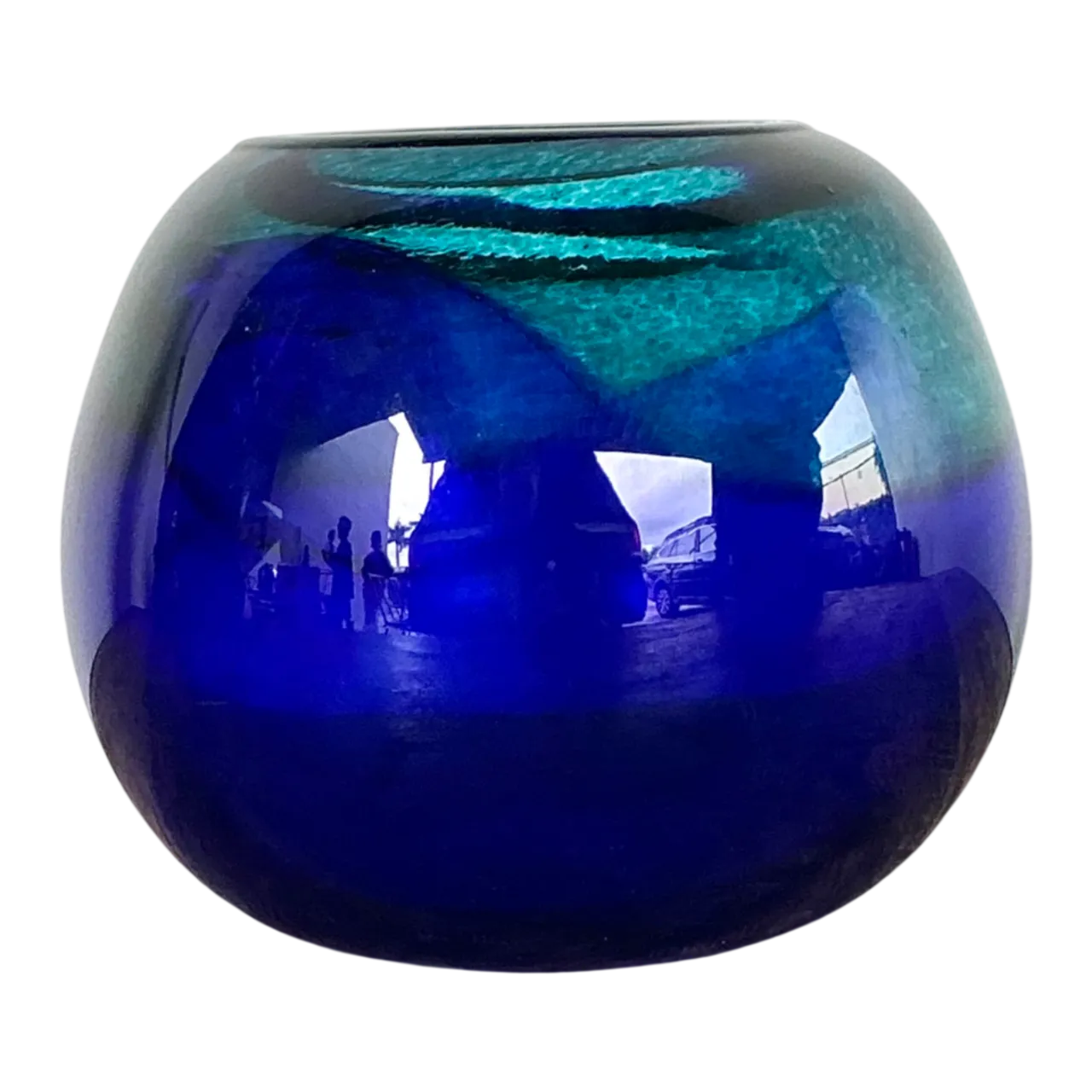 Vintage Blue and Green Glass Sphere Vase