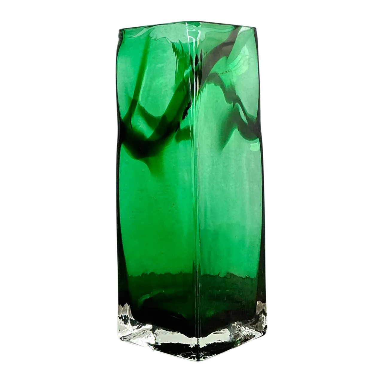 Vintage Polish Emerald Glass Tall Vase
