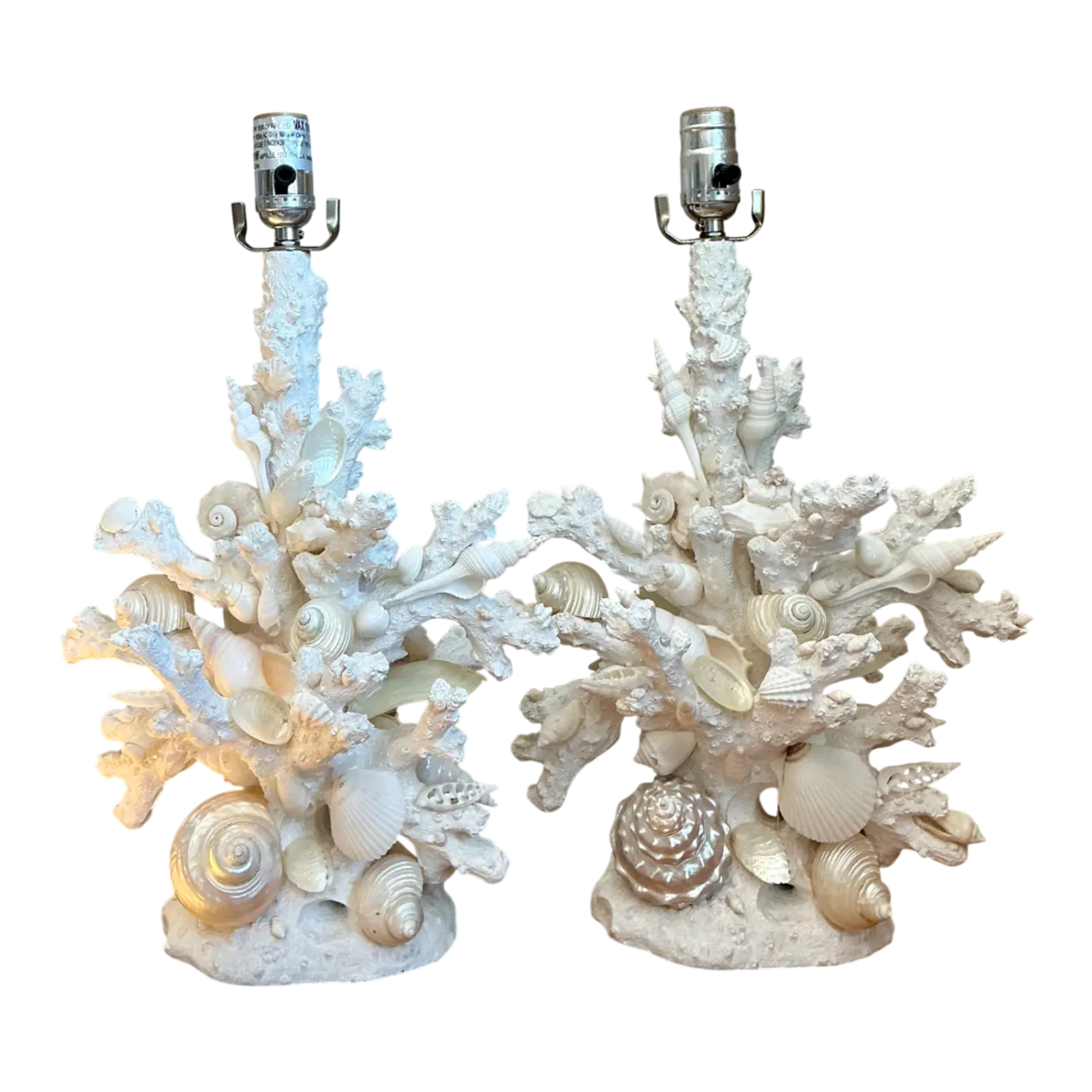 Pair of Vintage Shell and Plaster Faux Coral Table Lamps