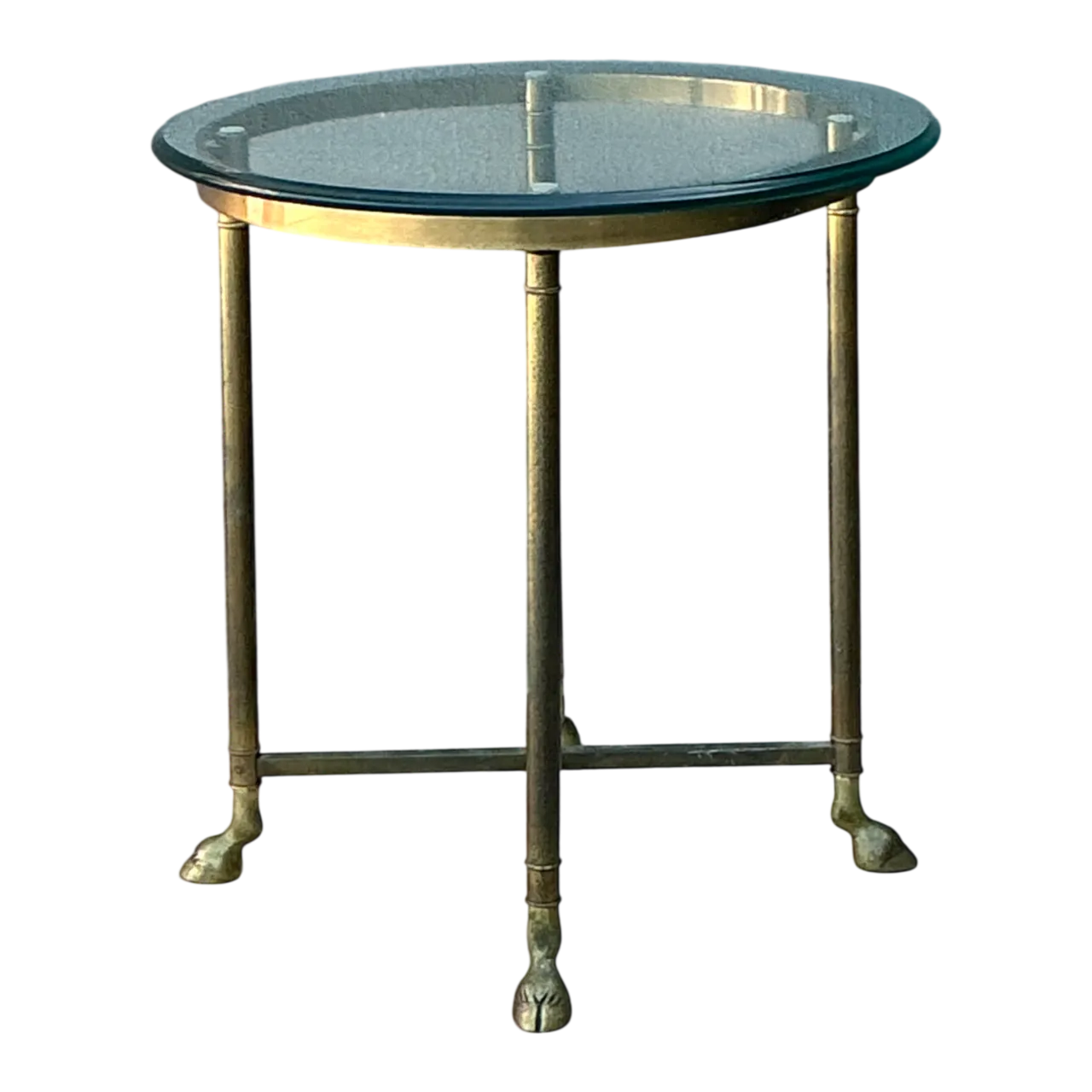 Vintage Brass and Glass Hoof Footed Side Table