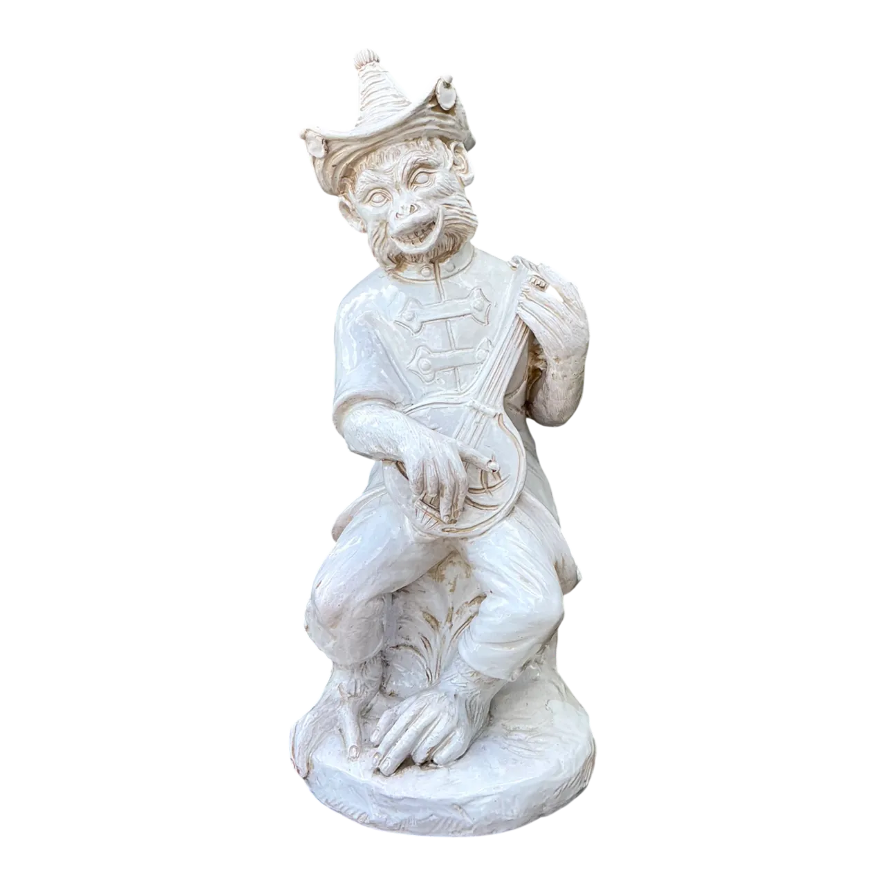 Vintage White Ceramic Monkey Musician Figure