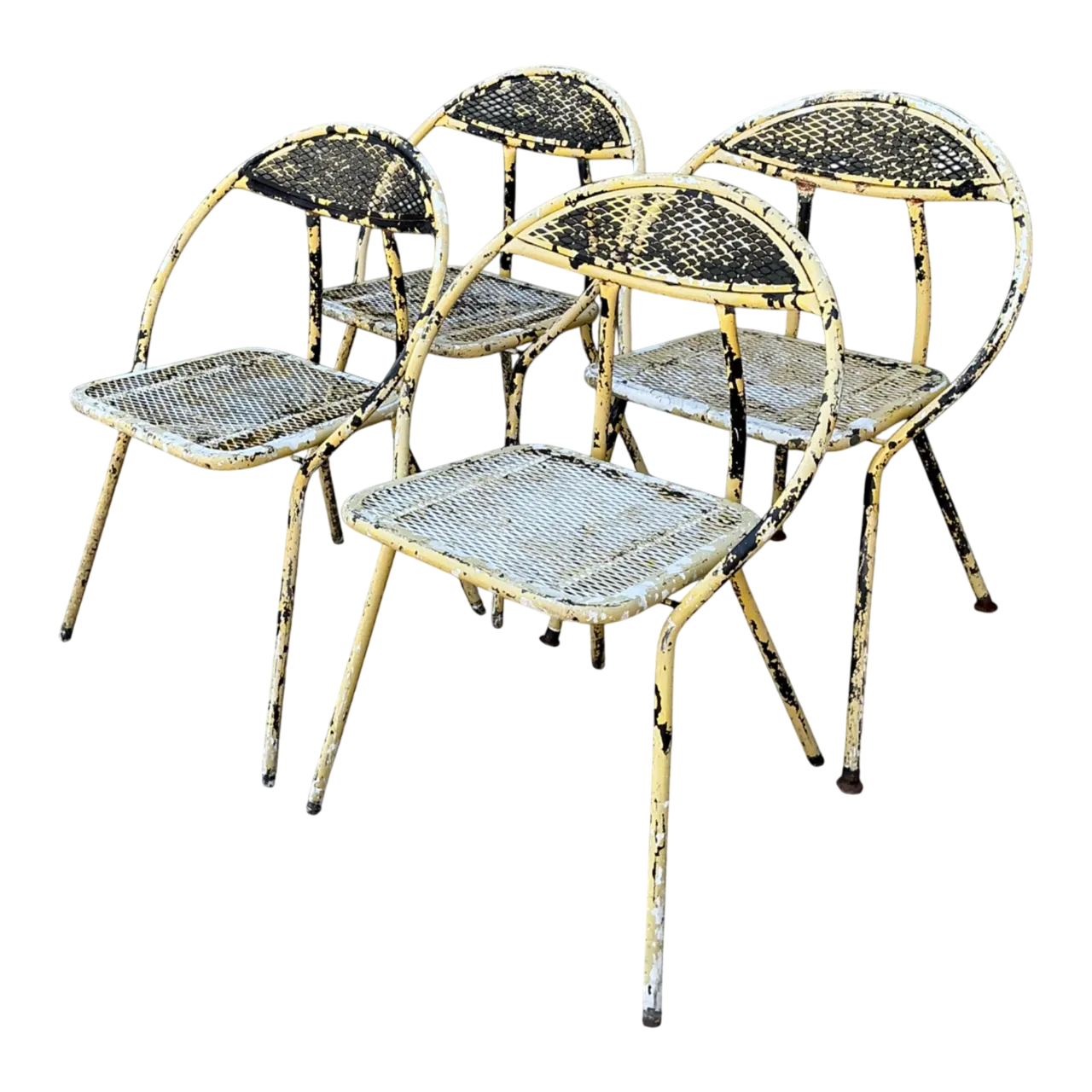 Vintage MCM Hoop Folding Wrought Iron Table And Chairs