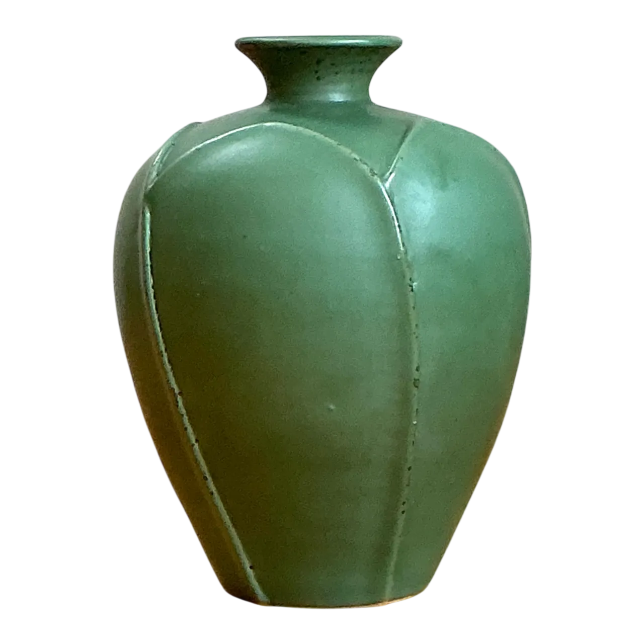 Vintage Geometric Green Ceramic Vase