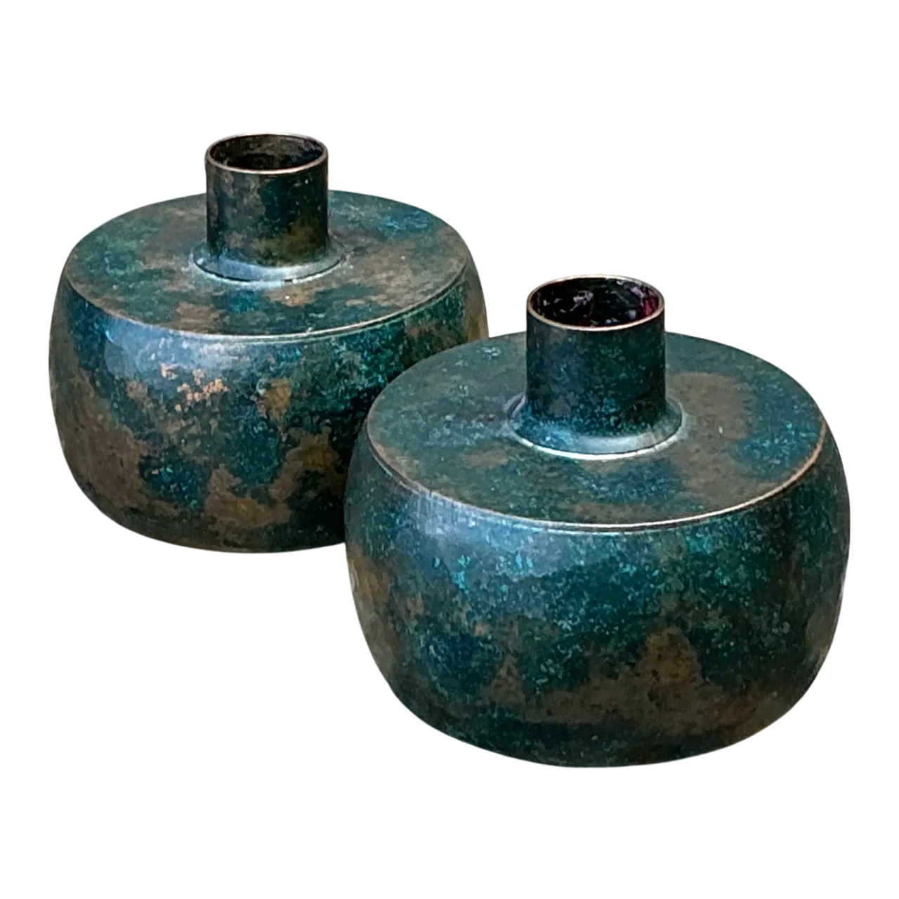 Vintage Patinated Metal Vases - Pair