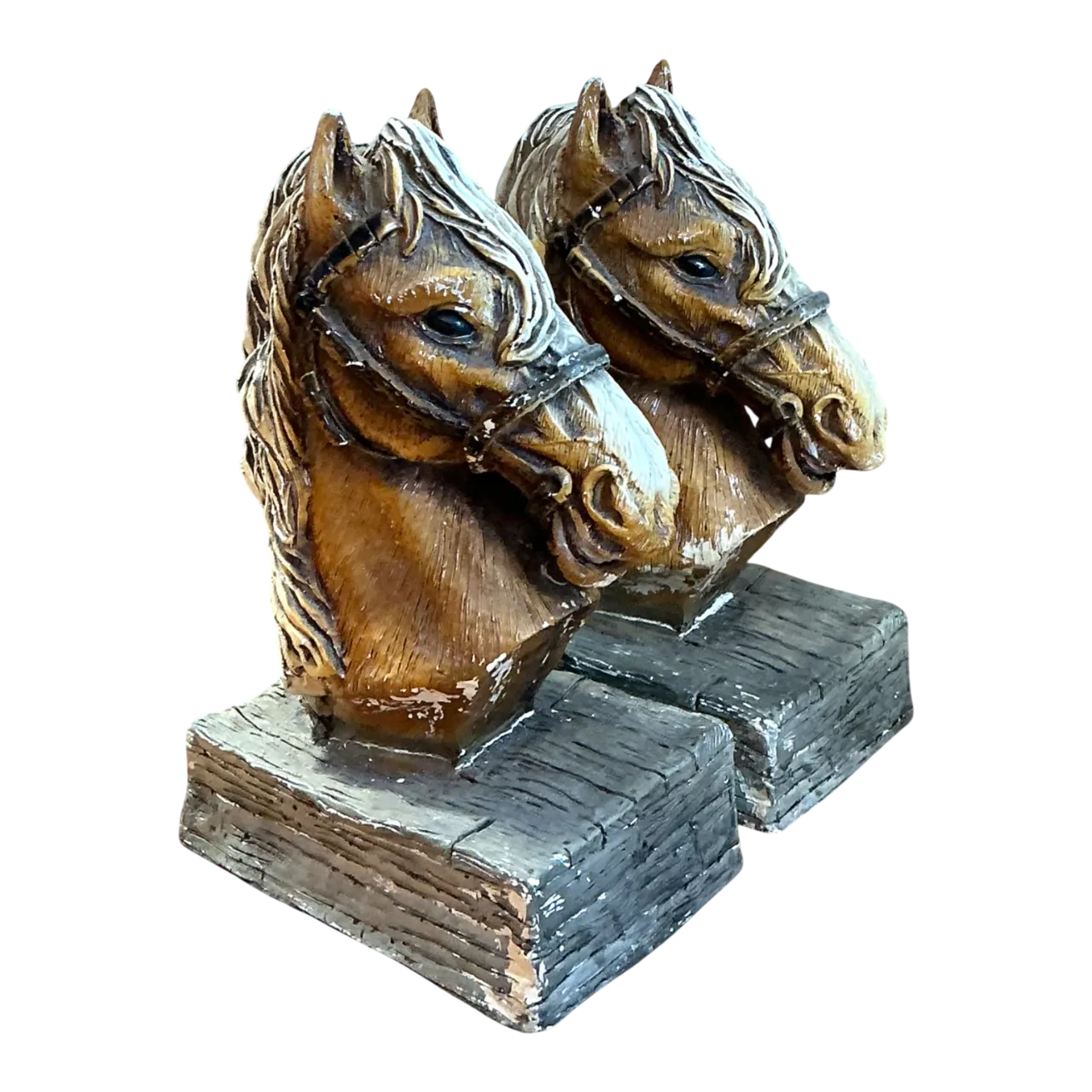 Vintage Horse Head Plaster Bookends - Pair