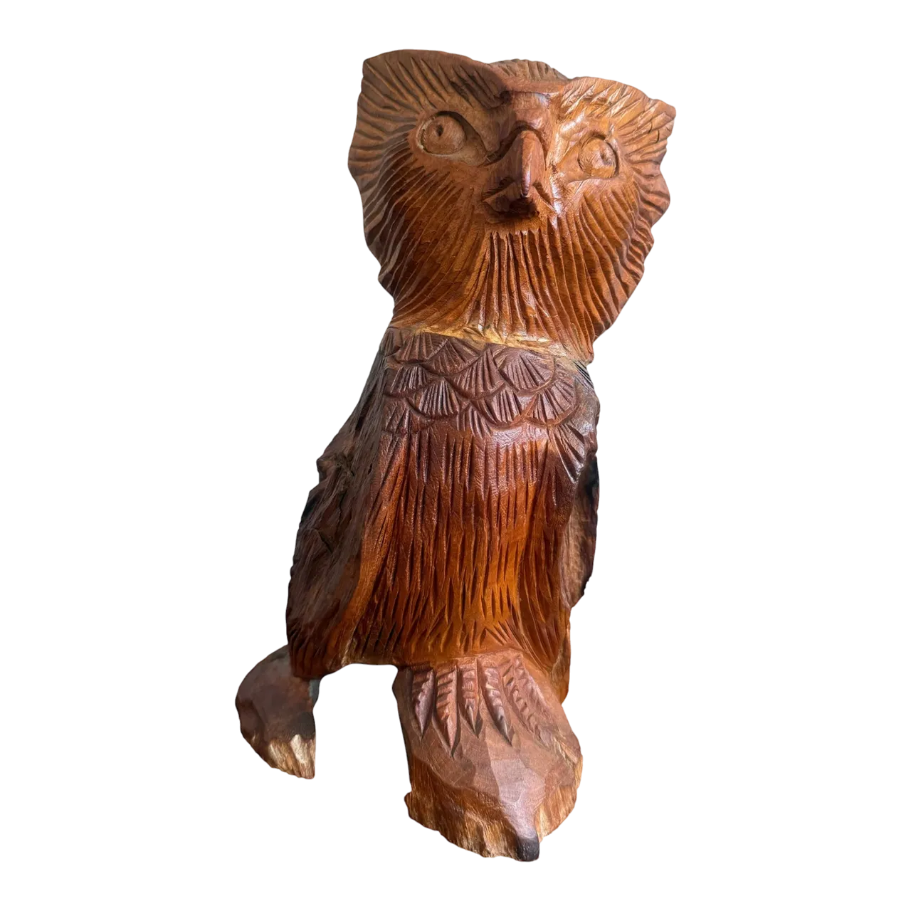Boho Hand-Carved Wooden Owl Sculpture