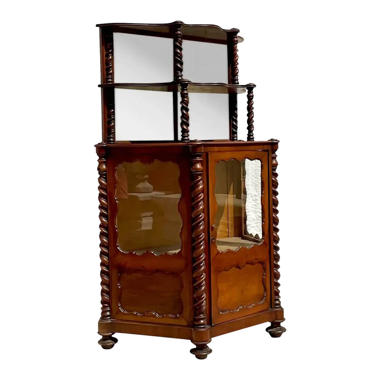 Early 20th Century Boho Barley Twist Bi-Level Cabinet