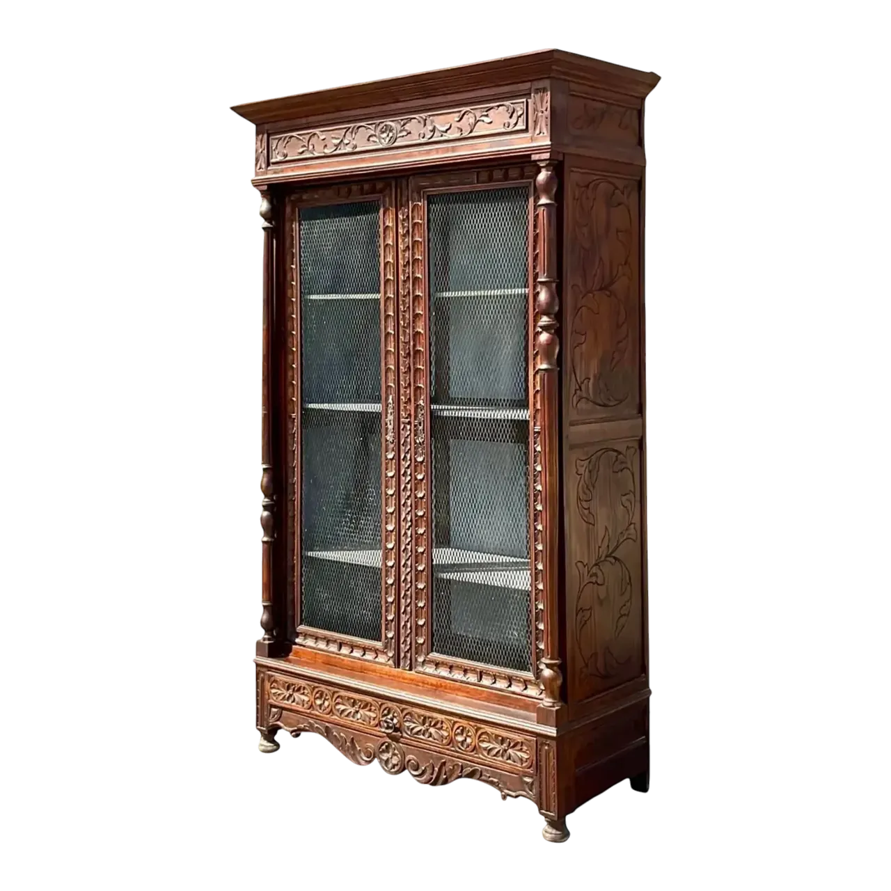 Early 20th Century Vintage Boho Carved Display Cabinet