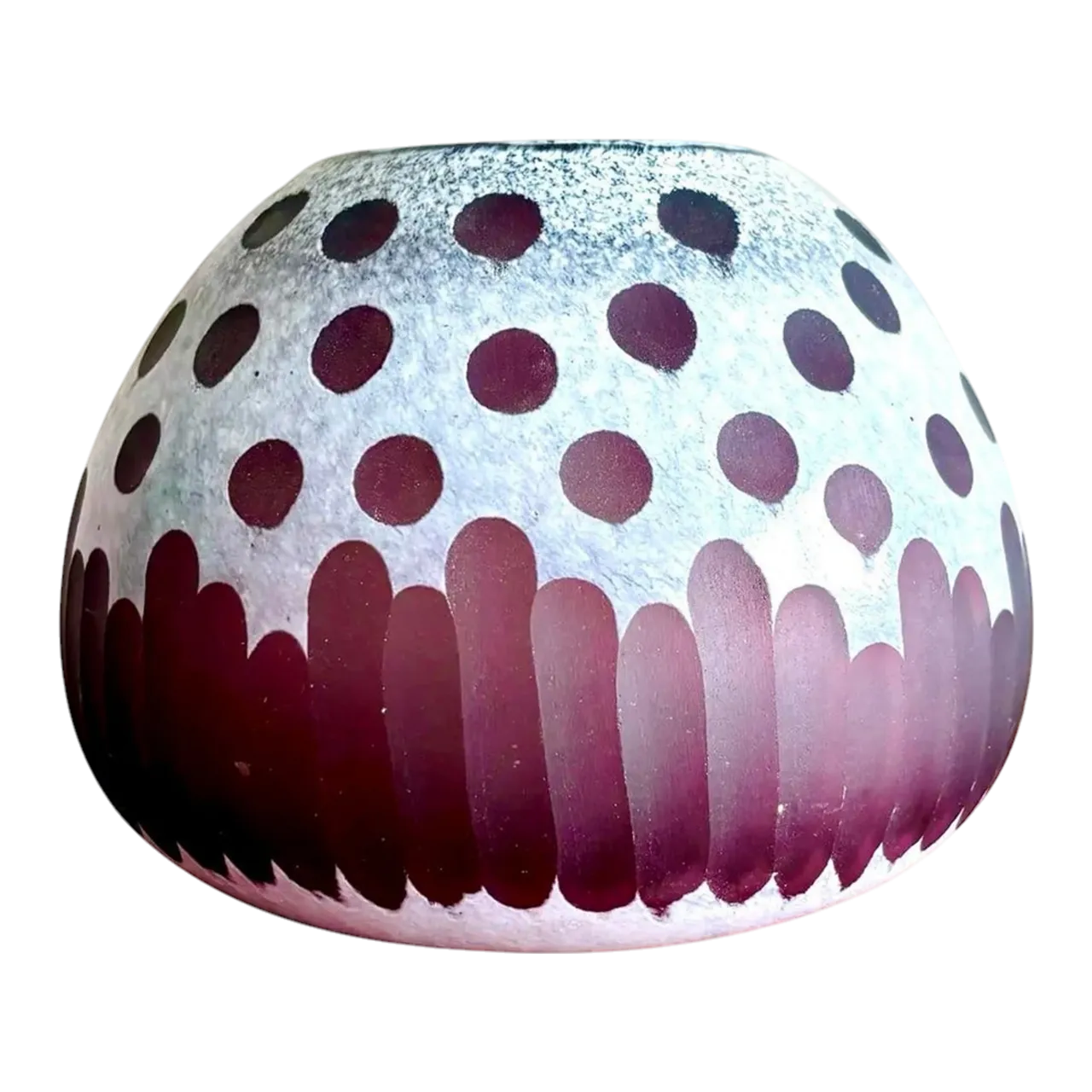 Late 20th Century Boho Art Glass Vase With Frosted Dot & Stripe Design