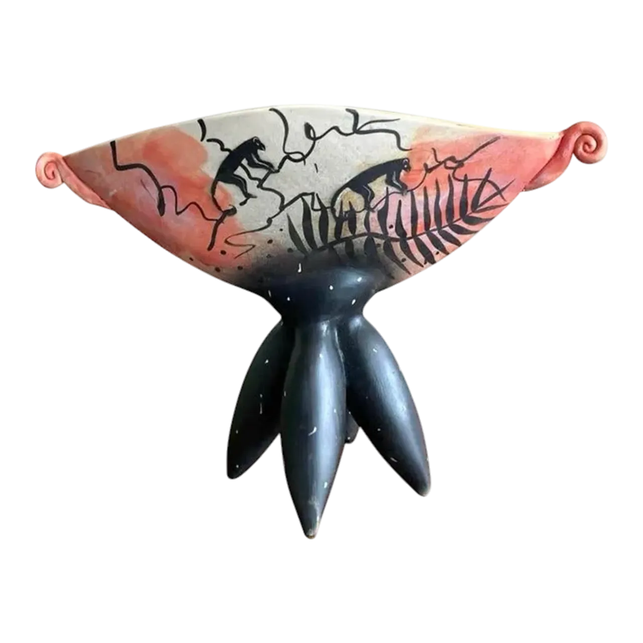 Late 20th Century Boho Hand-Painted Abstract Pedestal Bowl