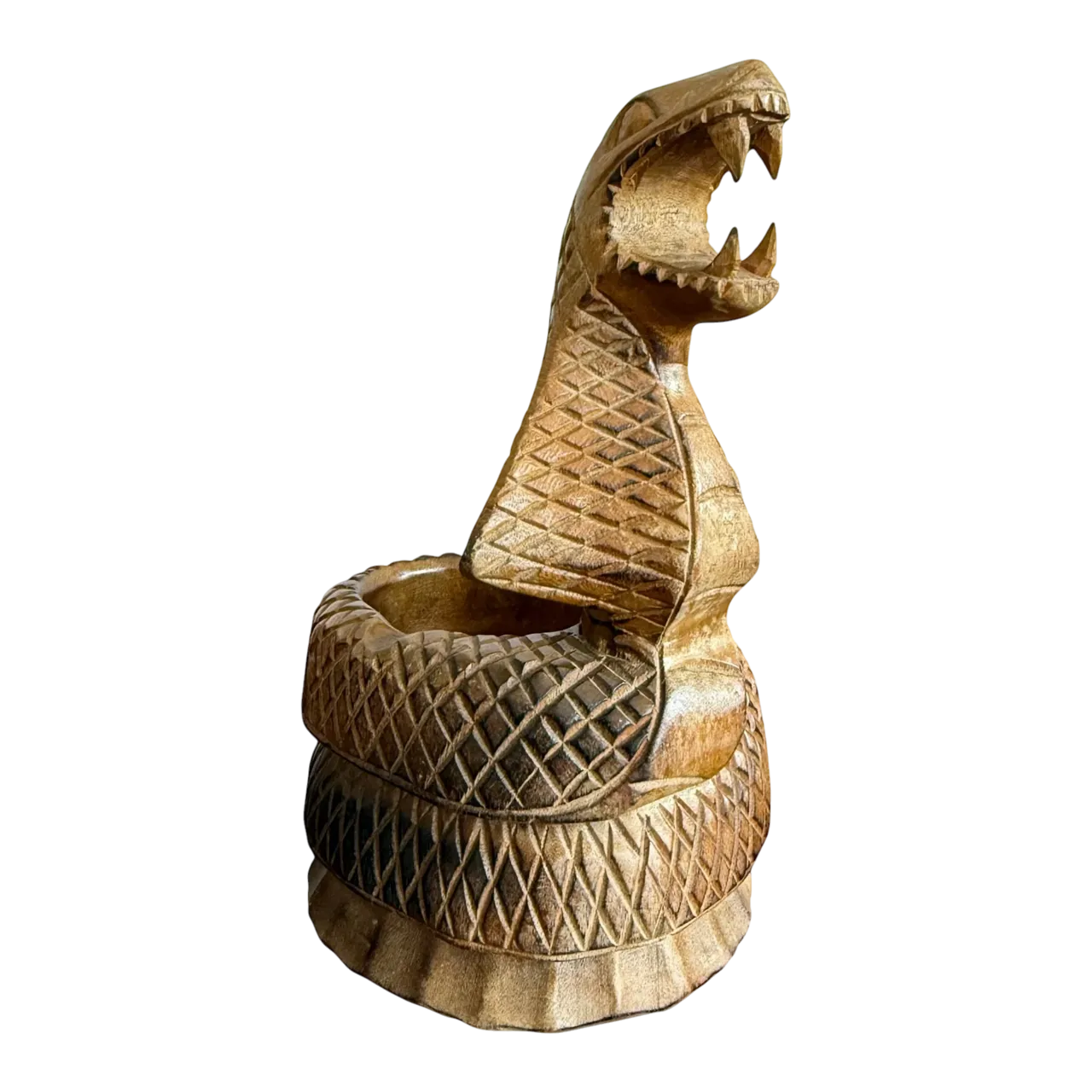 Late 20th Century Hand-Carved Wooden Cobra Bowl