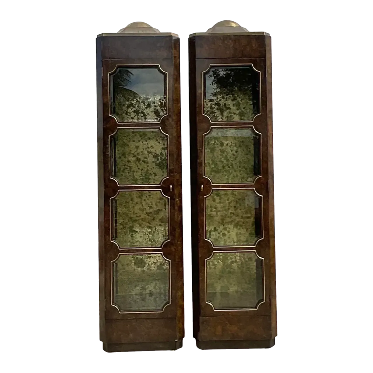 Late 20th Century Vintage Boho Burl Wood Tower Etageres After Mastercraft