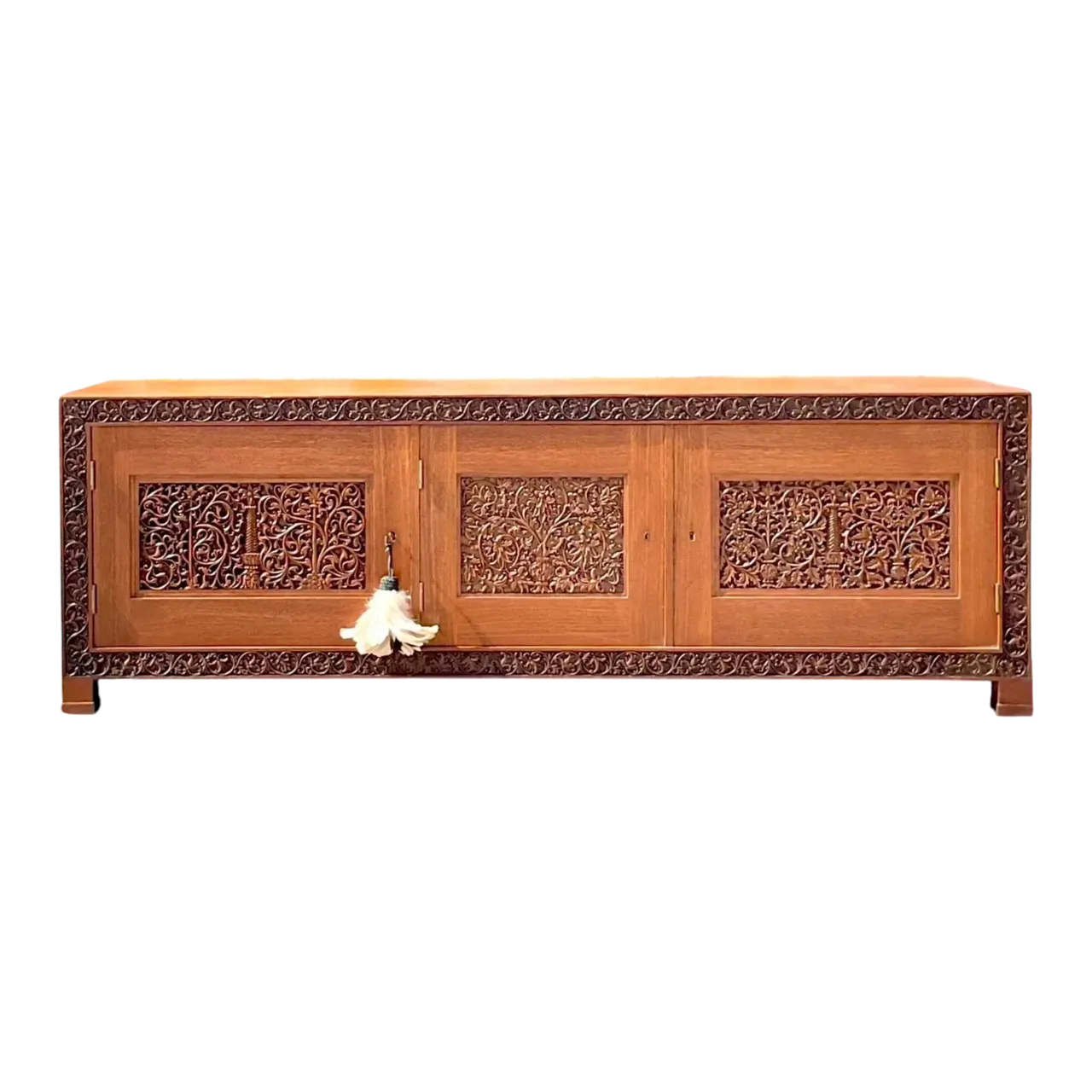 Late 20th Century Vintage Boho Carved Teak Credenza