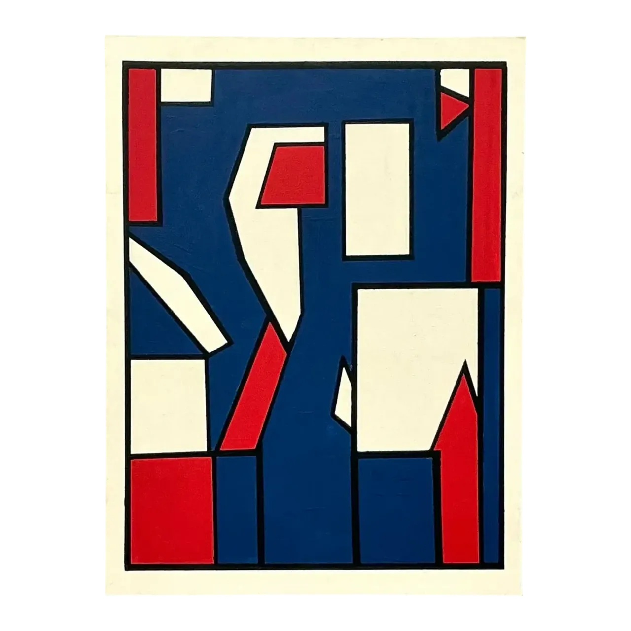 Late 20th Century Vintage Boho Geometric Oil Painting on Canvas