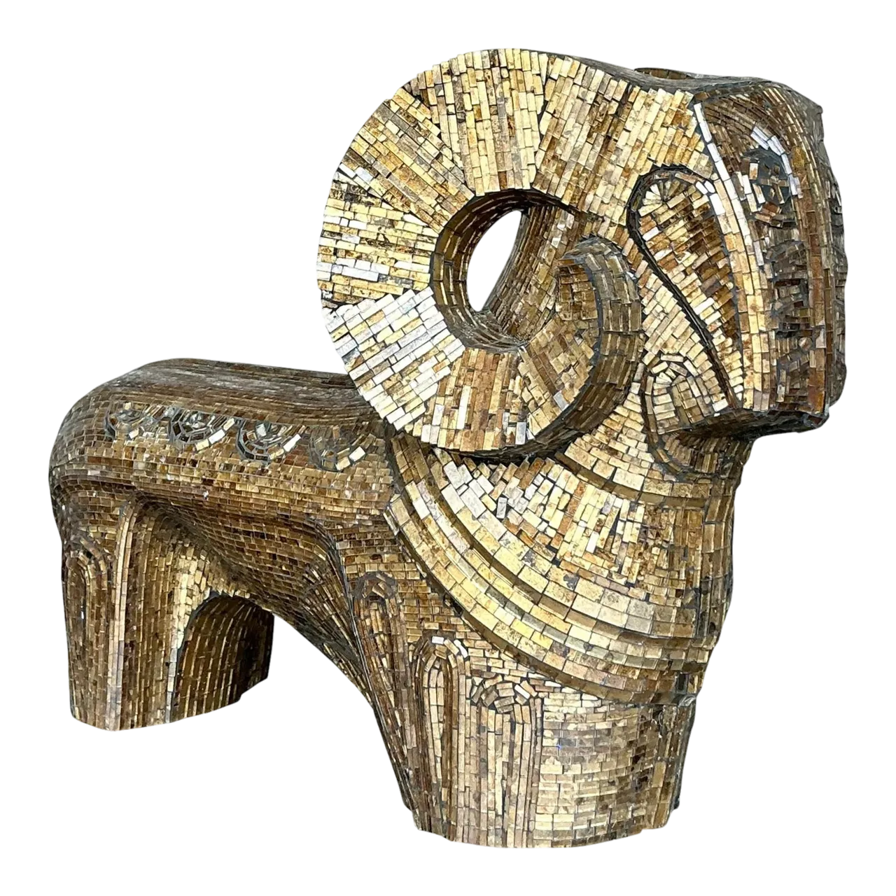 Late 20th Century Vintage Boho Glass Mosaic Abstract Ram