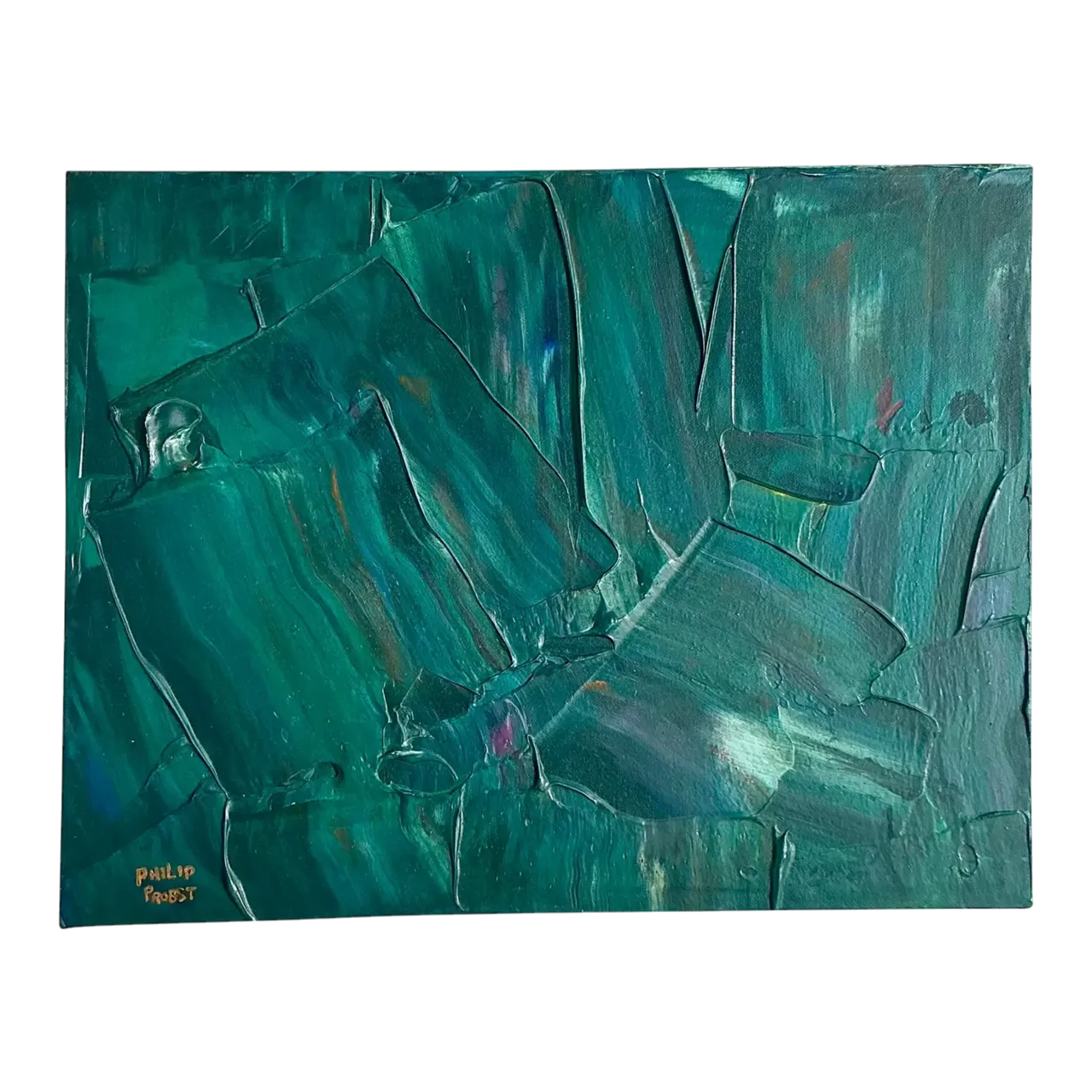 Late 20th Century Vintage Boho Impasto Original Abstract Oil Painting on Canvas