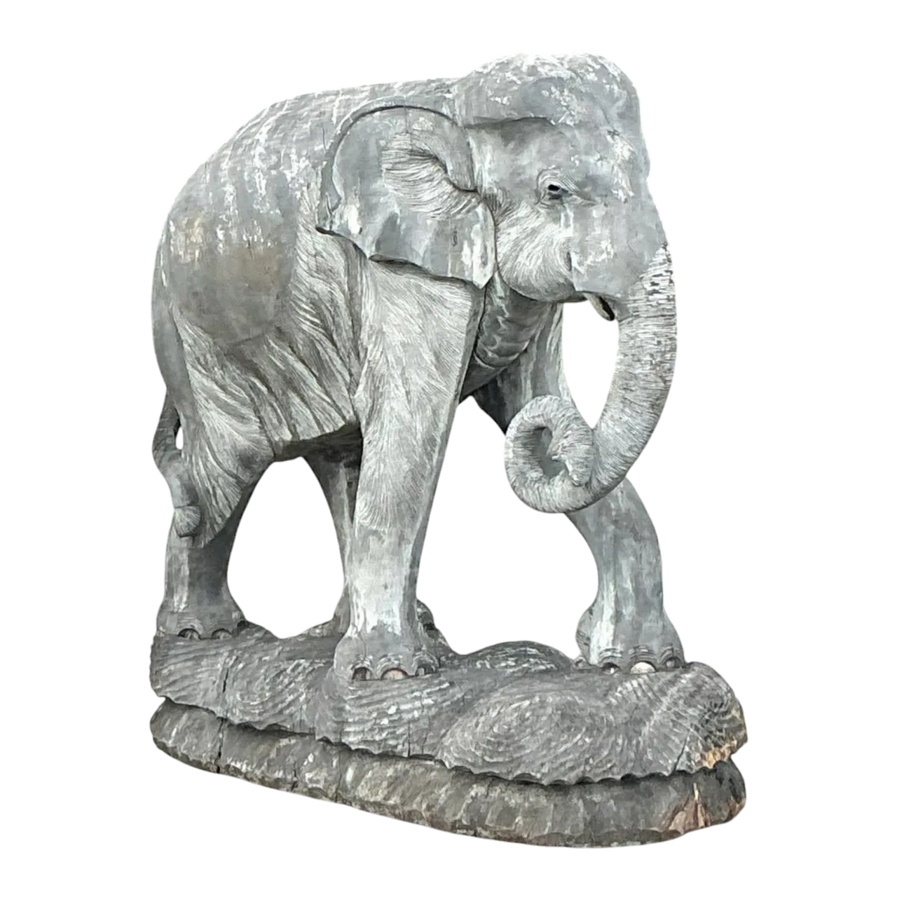 Late 20th Century Vintage Boho Monumental Carved Wooden Elephant