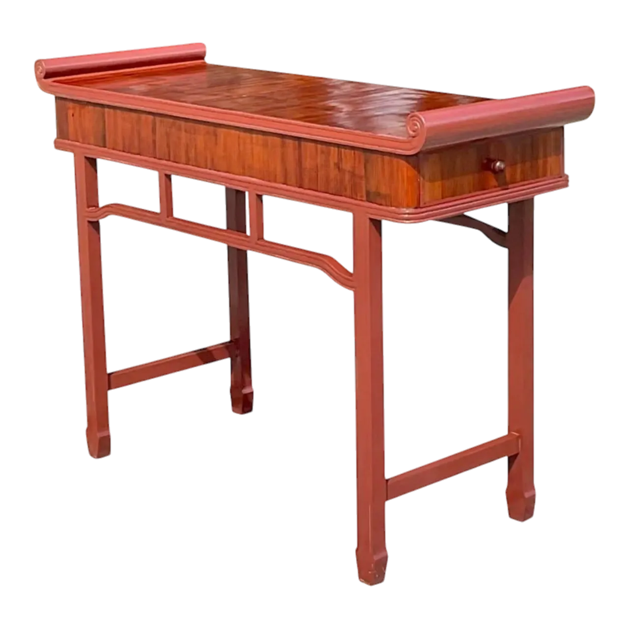 Late 20th Century Vintage Boho Reclaimed Wood Tall Pagoda Console Table