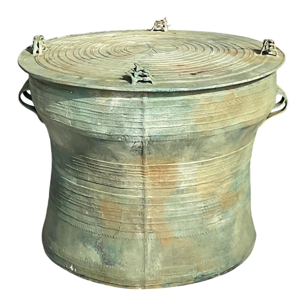 Late 20th Century Vintage Boho Southeast Asian Bronze Rain Drum Table